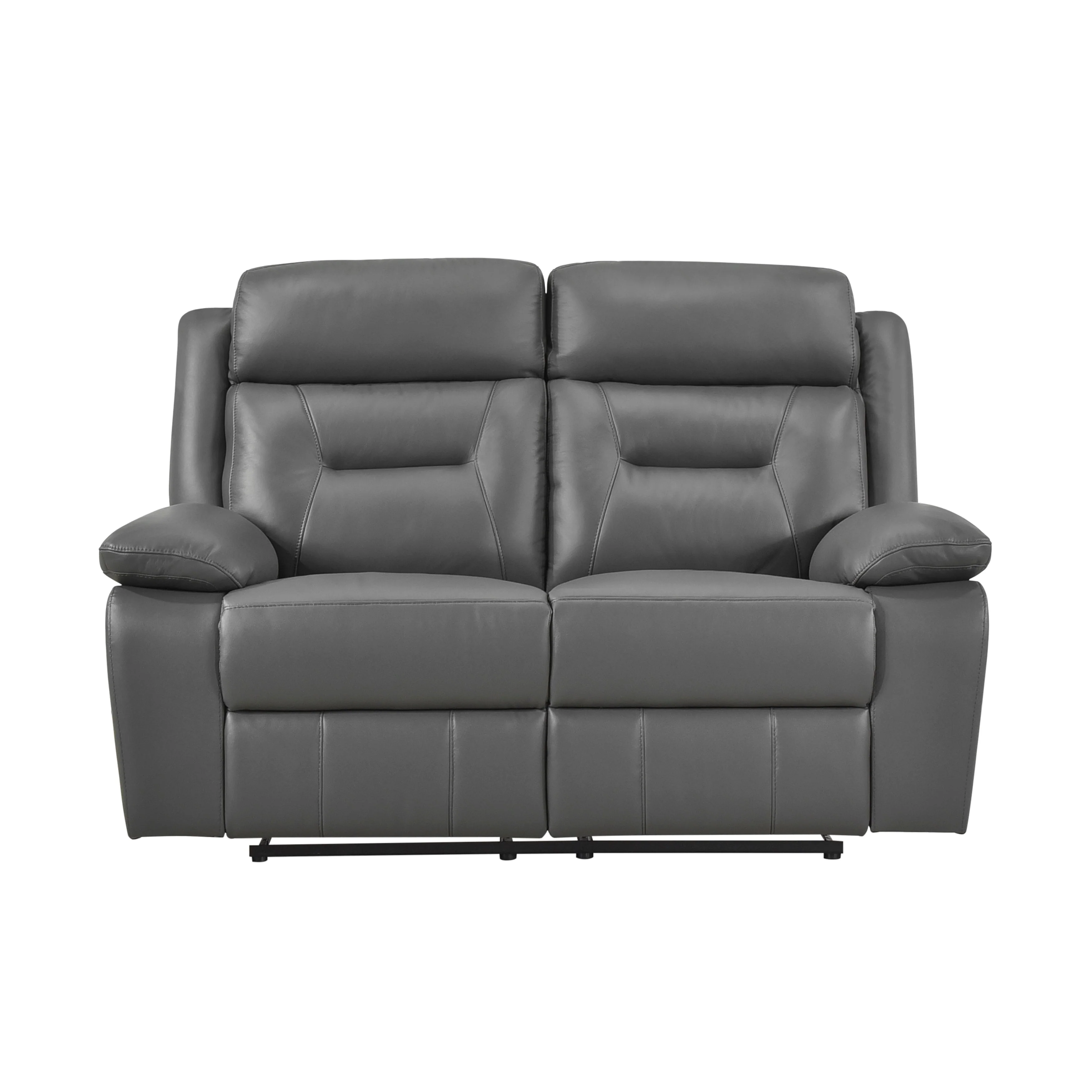 Laconia Dark Gray Leather Double Reclining Loveseat