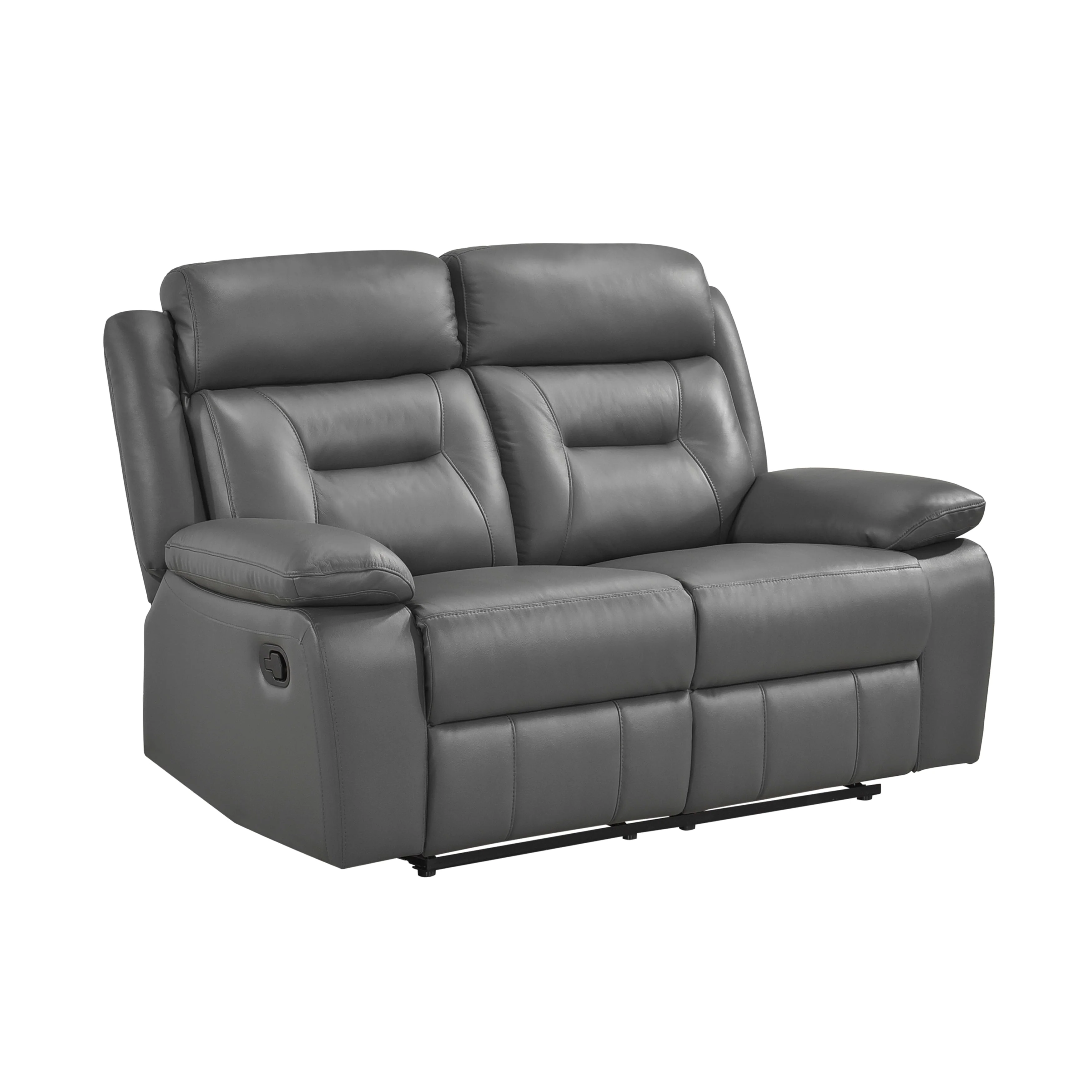 Laconia Dark Gray Leather Double Reclining Loveseat - Image 3