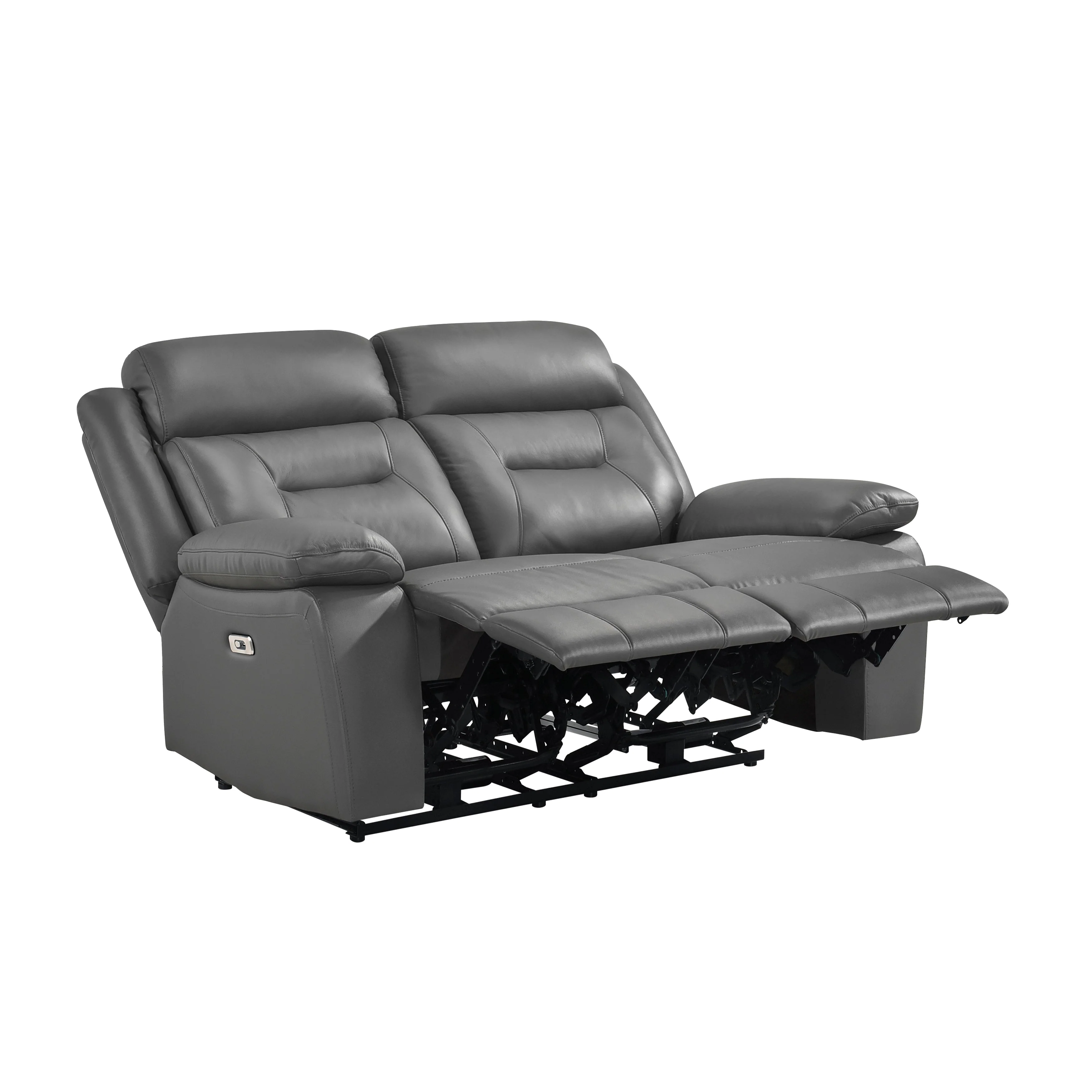 Laconia Dark Gray Leather Power Double Reclining Living Room Set - Image 9