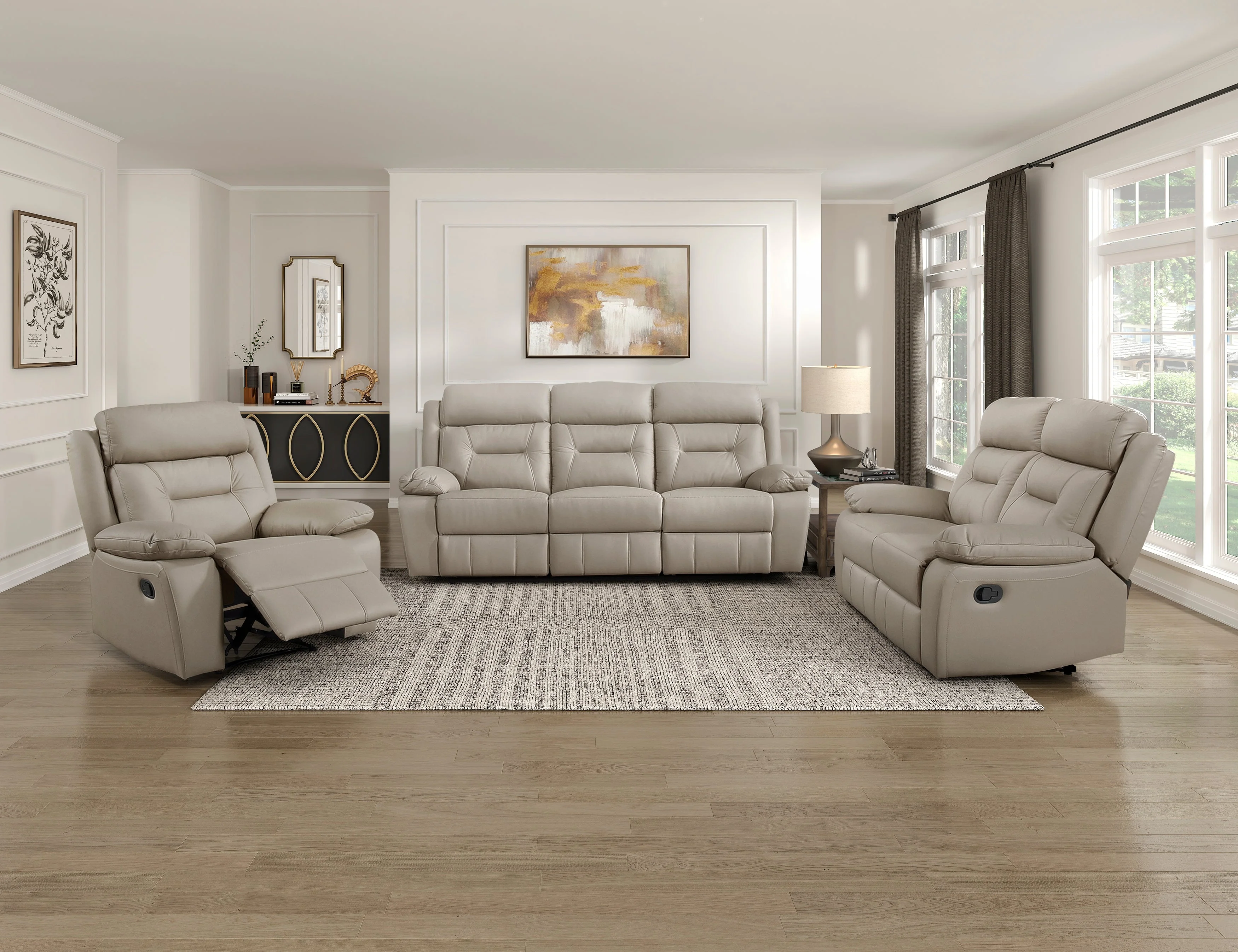 Laconia Latte Leather Double Reclining Living Room Set