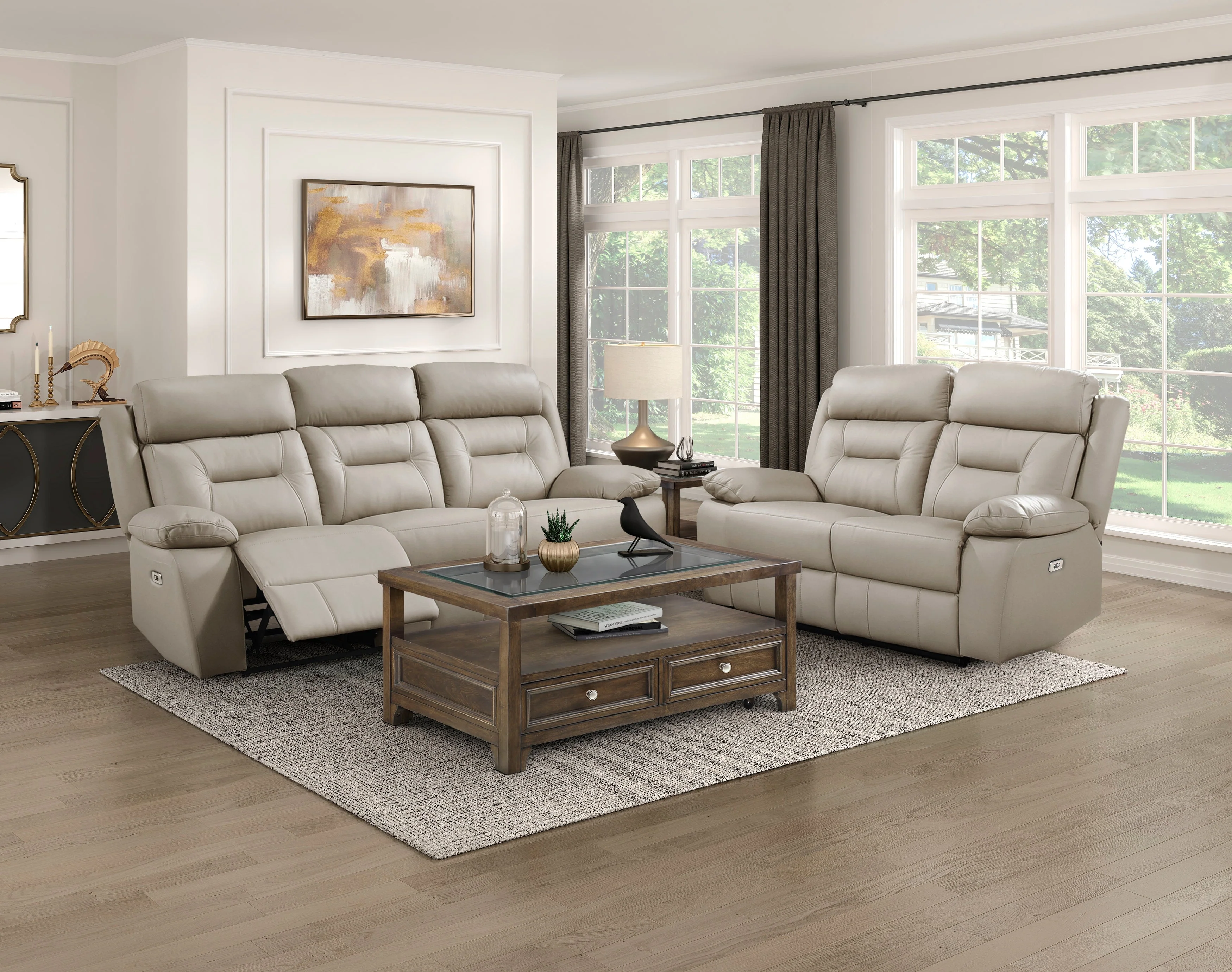 Laconia Latte Leather Power Double Reclining Sofa - Image 2