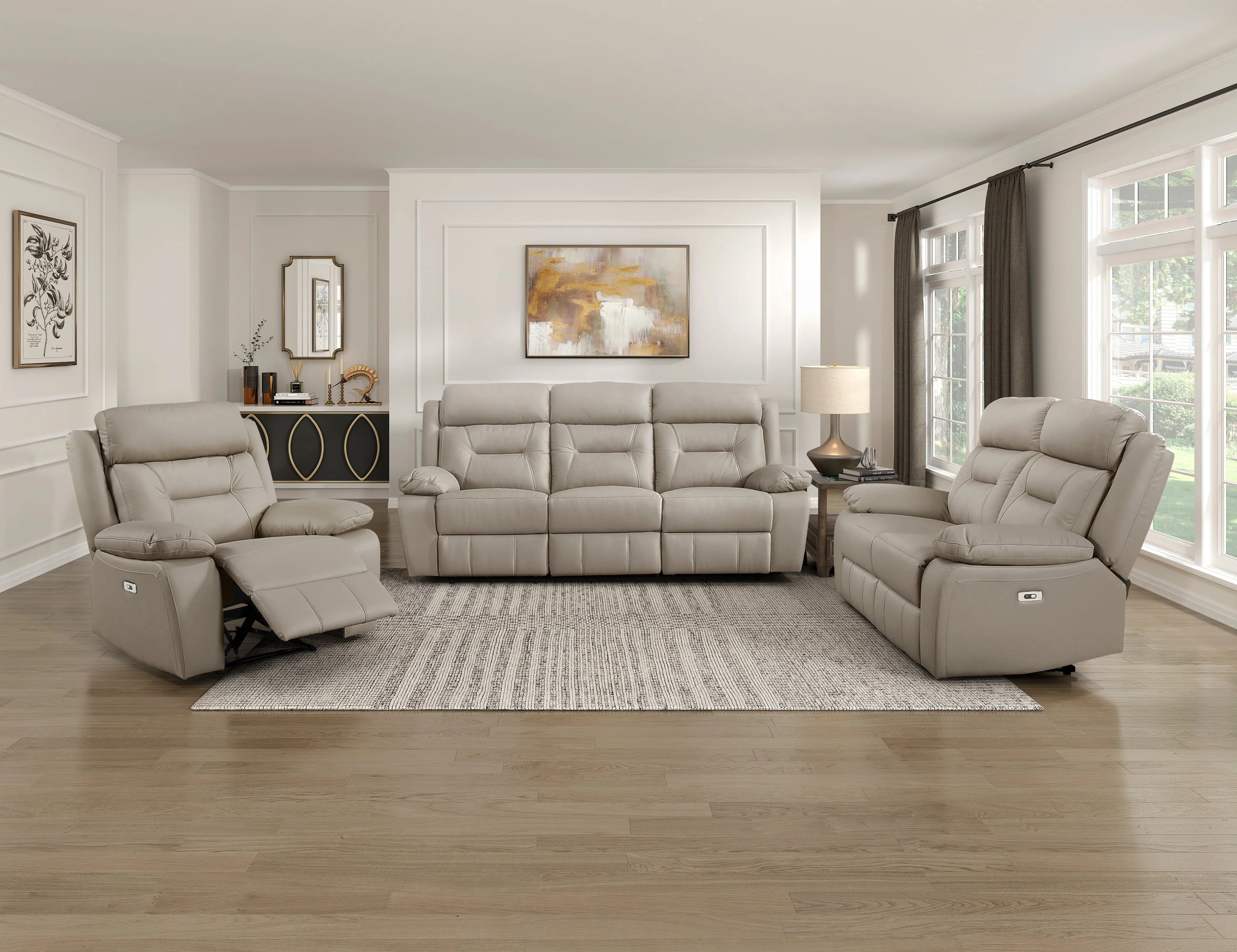 Laconia Latte Leather Power Double Reclining Sofa - Image 7
