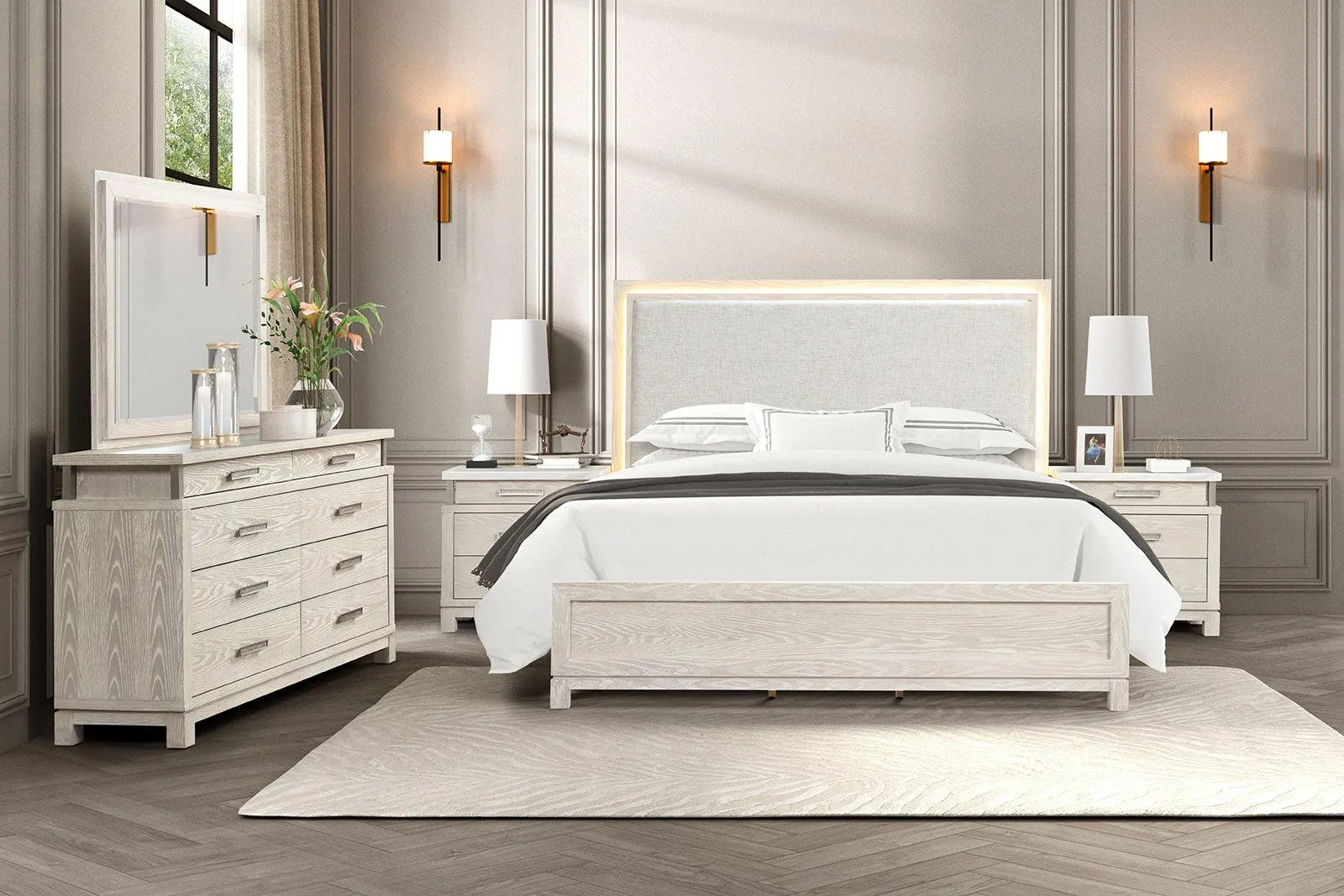 Lafayette Weathered Gray LED King Panel Bed - Image 3
