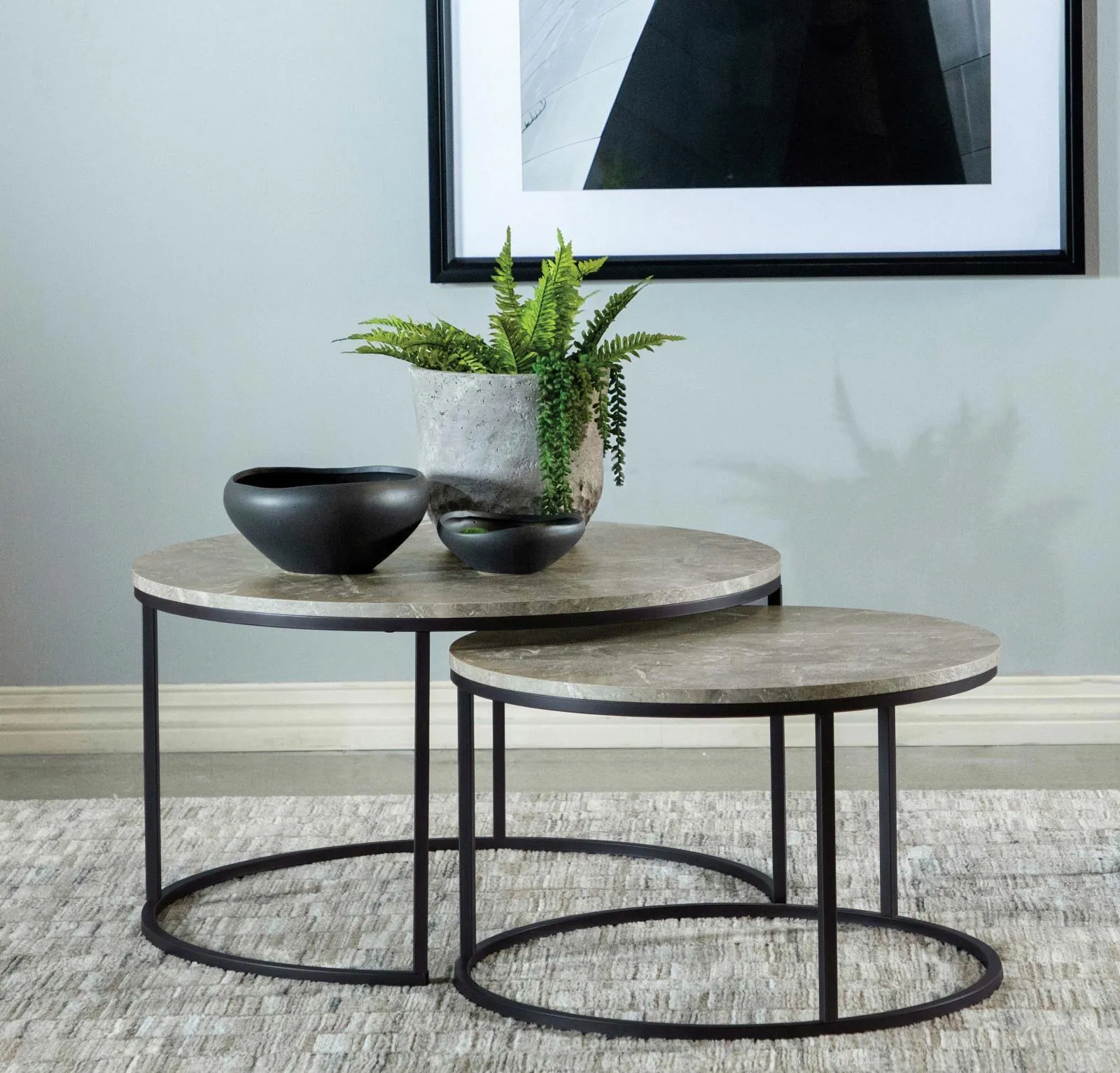 Lainey Gray and Gunmetal Round 2-Piece Nesting Coffee Table