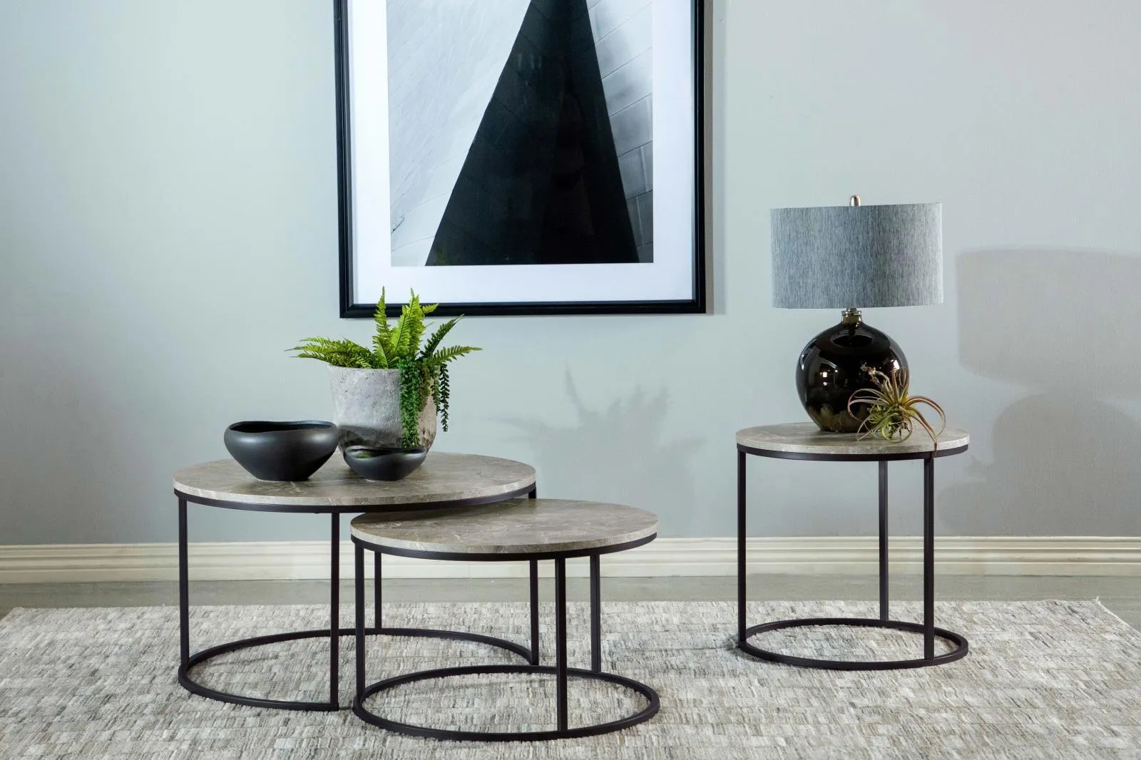 Lainey Gray and Gunmetal Round 2-Piece Nesting Coffee Table - Image 2