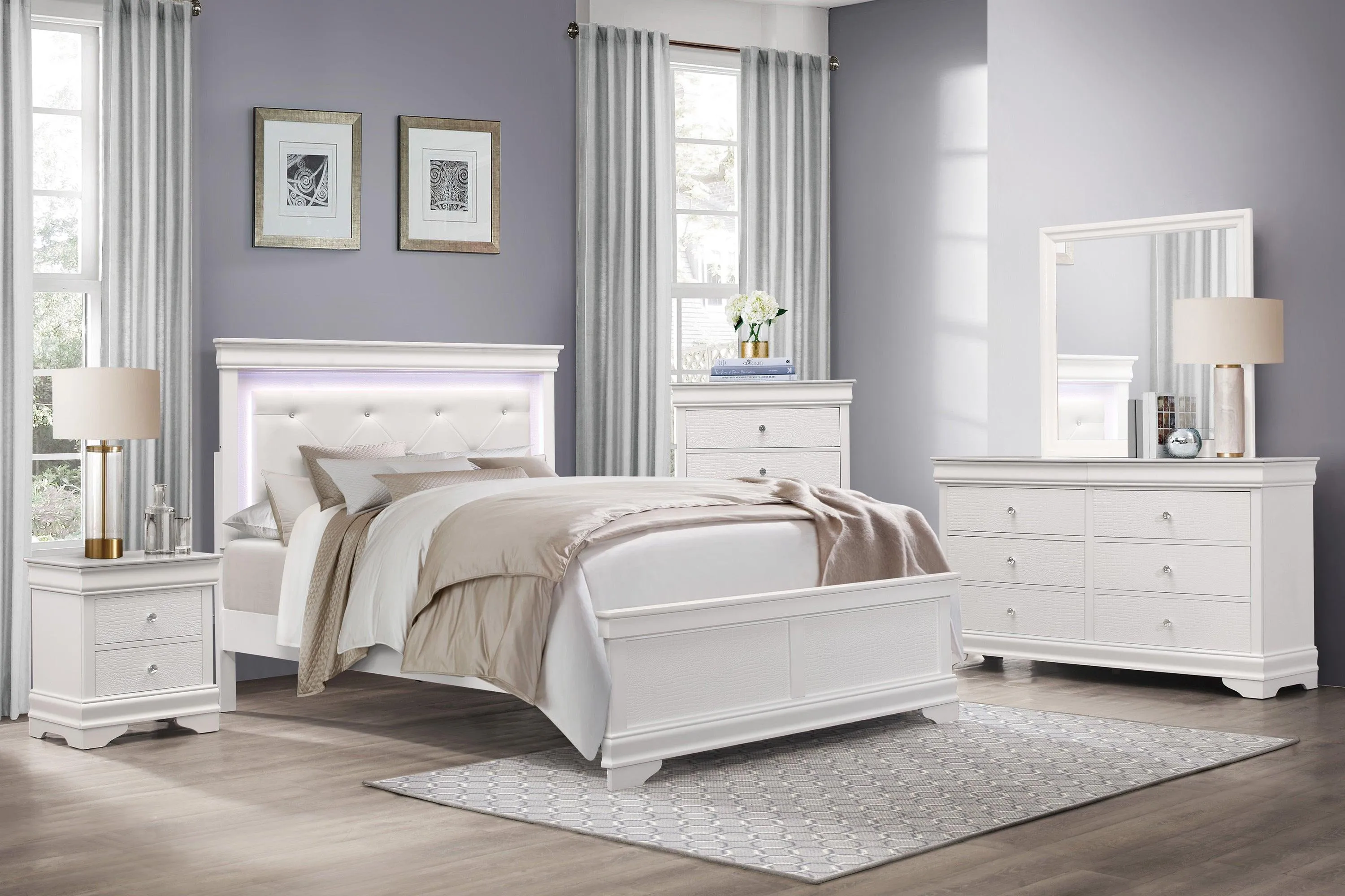 Lana White King LED Upholstered Panel Bed - Image 2