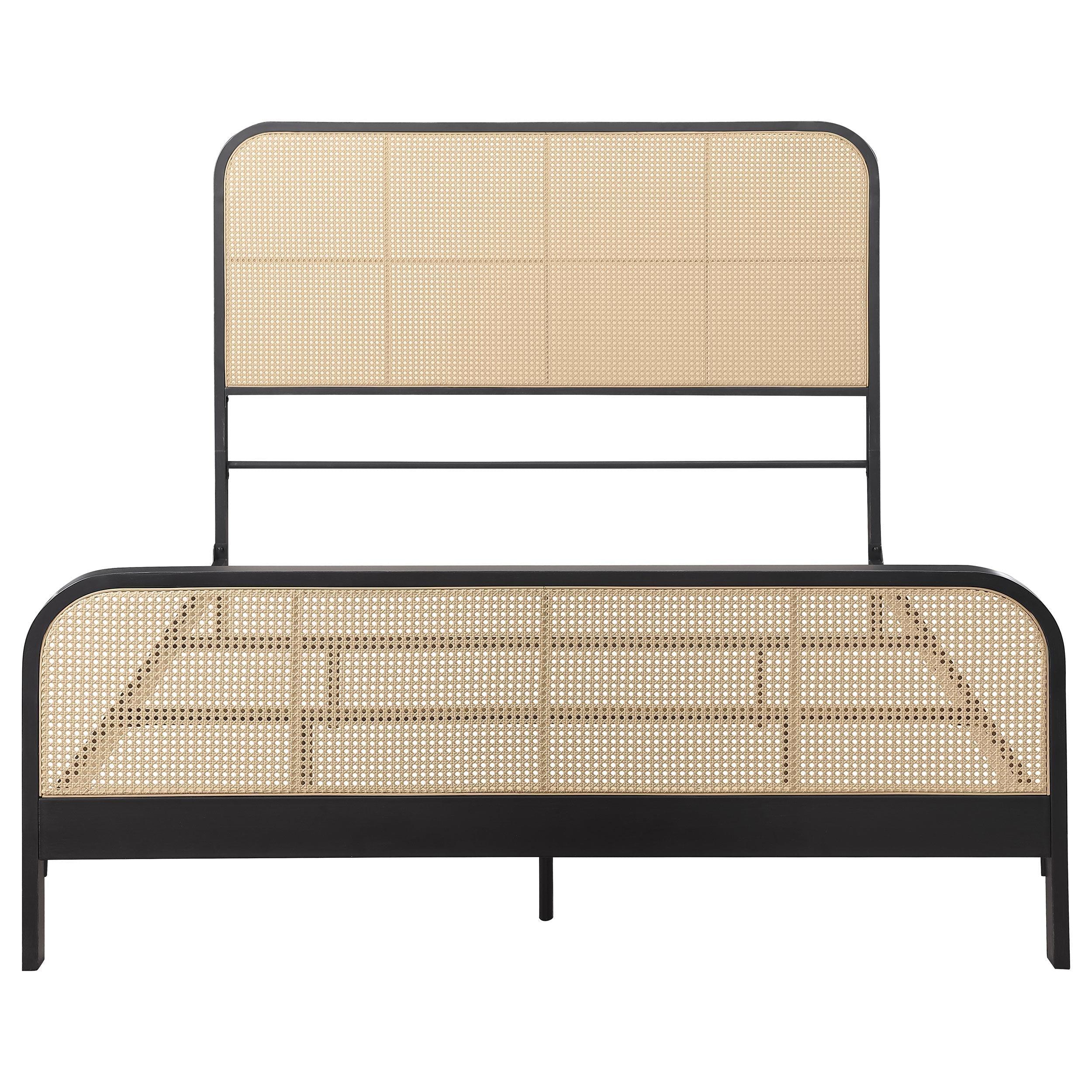 Lanewood Black Polyethylene PE Rattan Upholstered Metal Queen Bed - Image 2