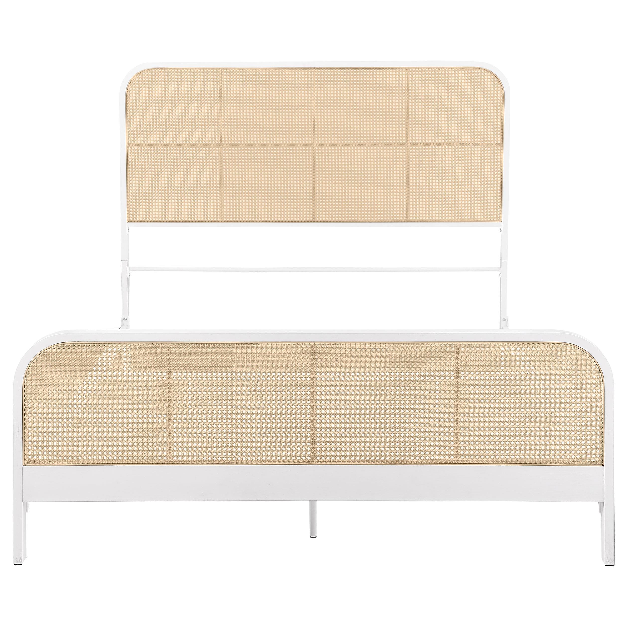 Lanewood White Polyethylene PE Rattan Upholstered Metal Queen Bed - Image 2