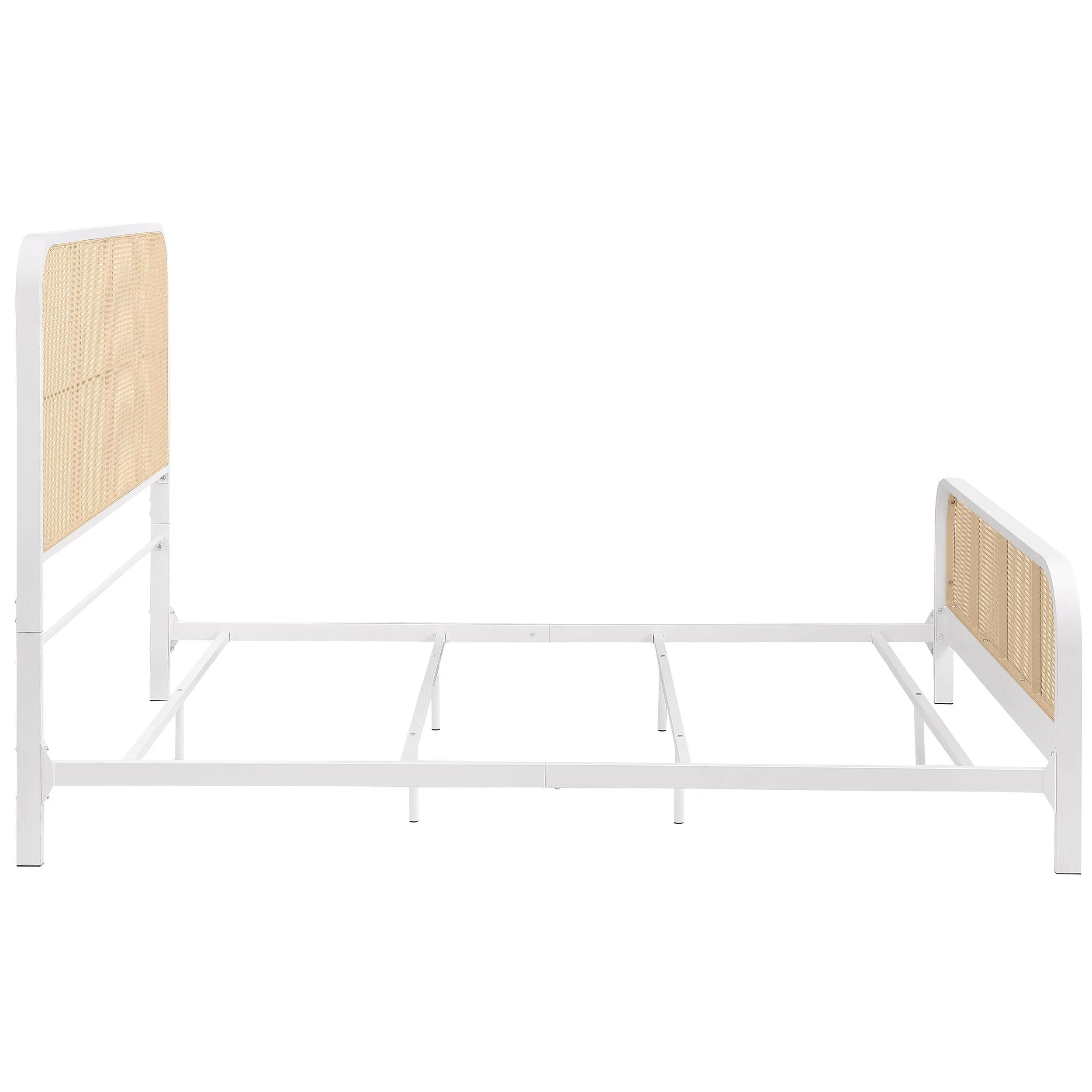 Lanewood White Polyethylene PE Rattan Upholstered Metal Queen Bed - Image 7