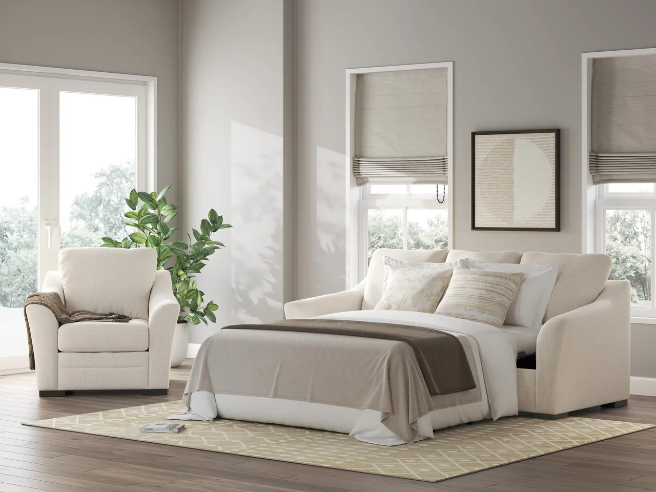 Lango Jute Queen Sofa RAF Chaise Sleeper - Image 2