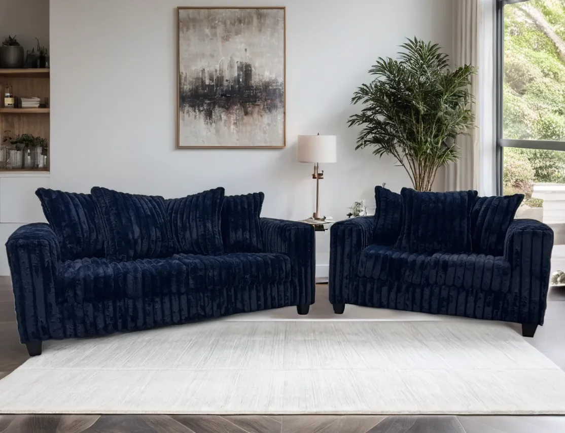Larce Navy Blue Sofa & Loveseat
