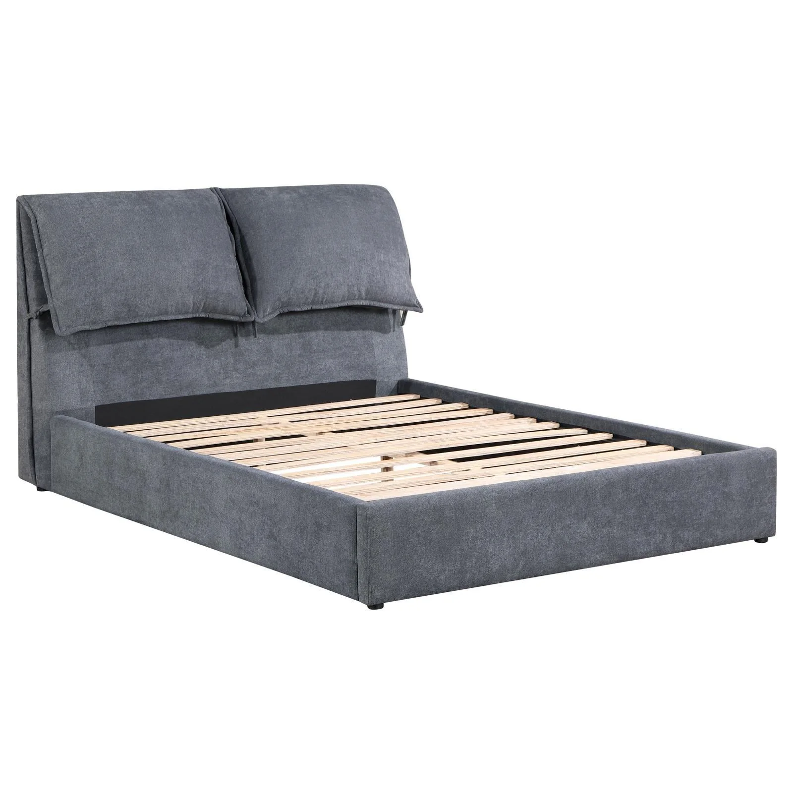 Laurel Charcoal Grey Upholstered Queen Platform Bed with Pillow Headboard - Image 2