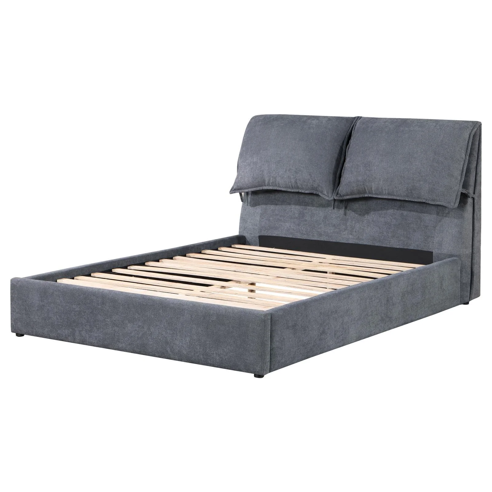 Laurel Charcoal Grey Upholstered Queen Platform Bed with Pillow Headboard - Image 3