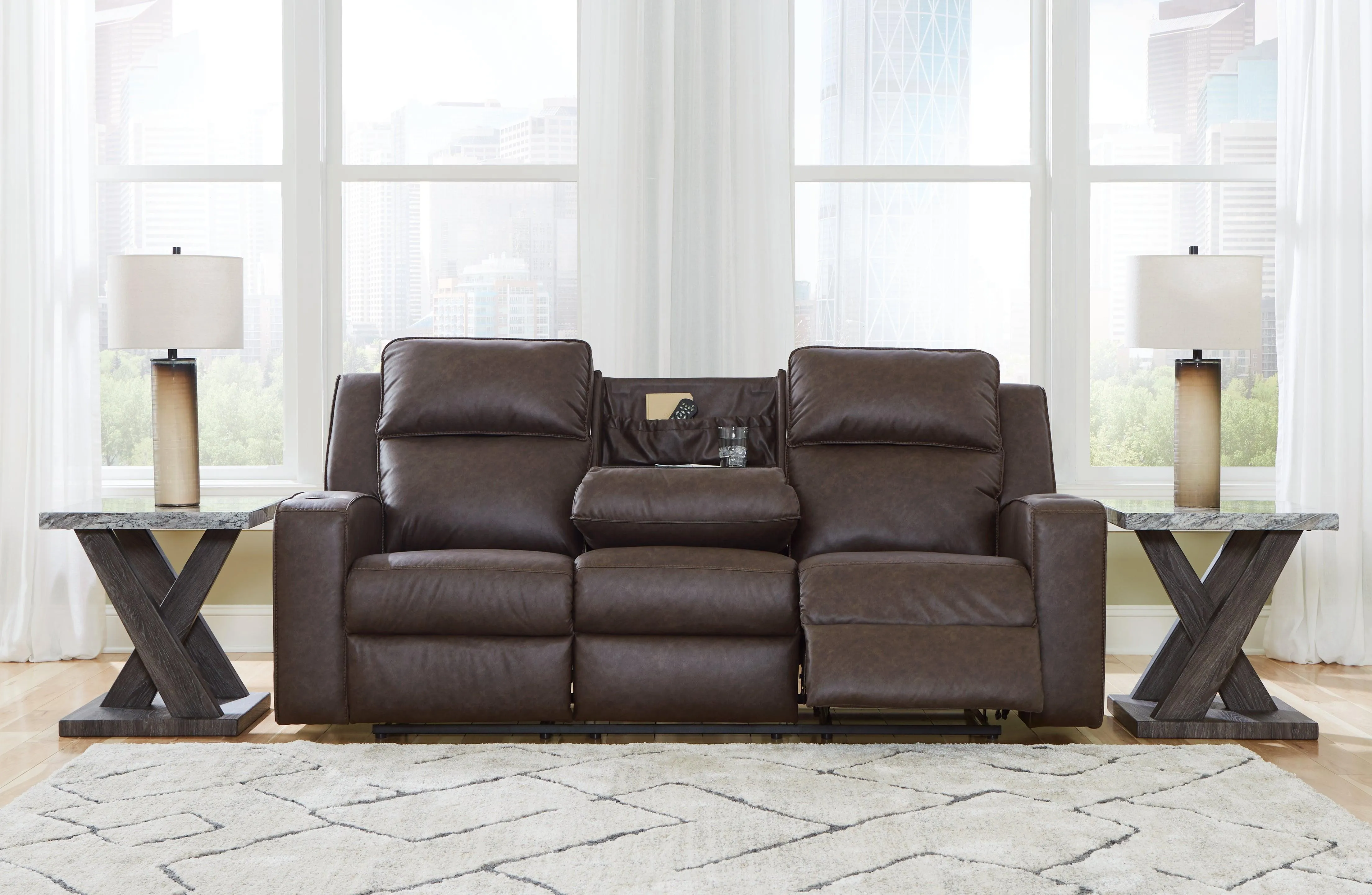 Lavenhorne Granite Manual Reclining Sofa with Drop Down Table