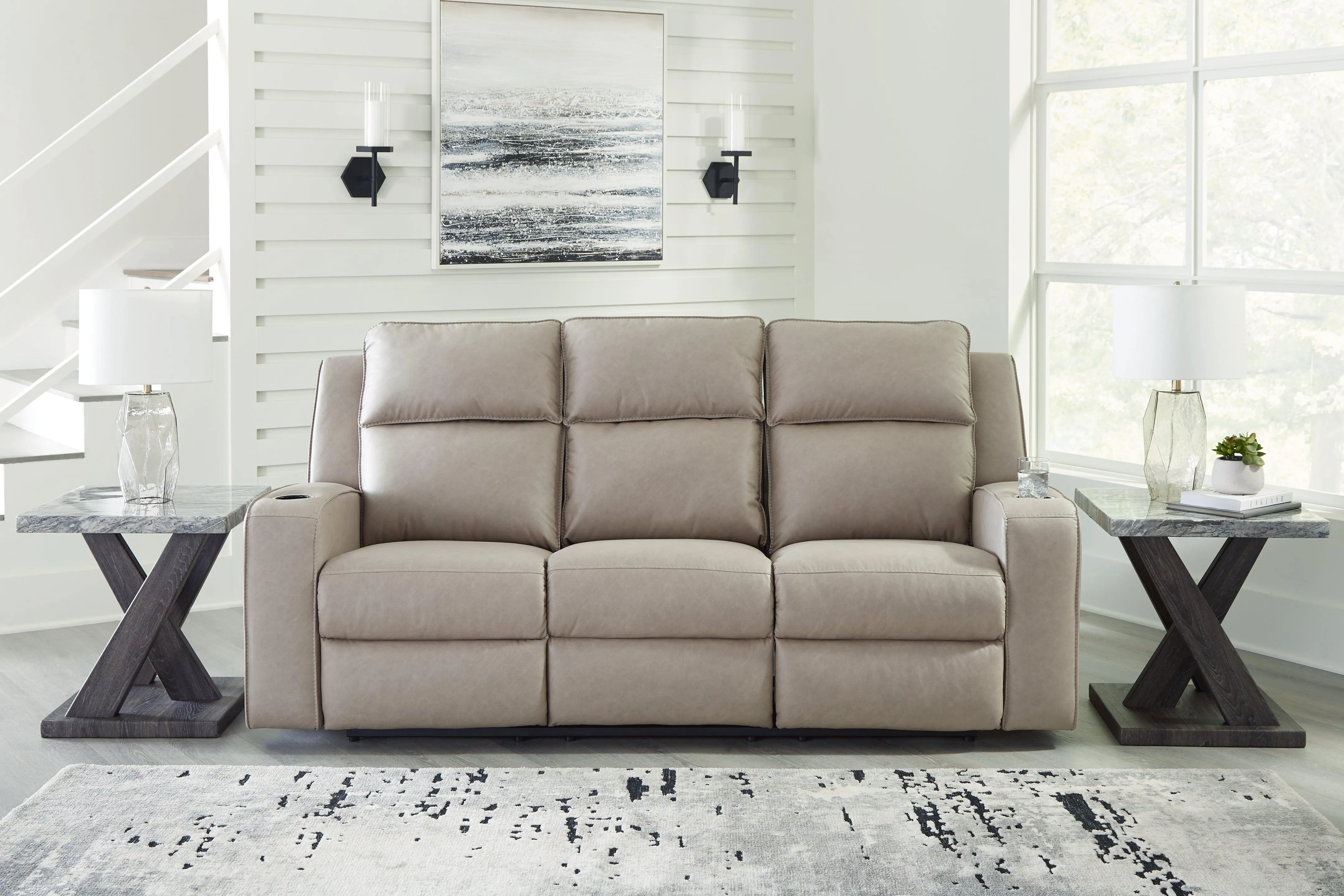 Lavenhorne Pebble Manual Reclining Sofa with Drop Down Table