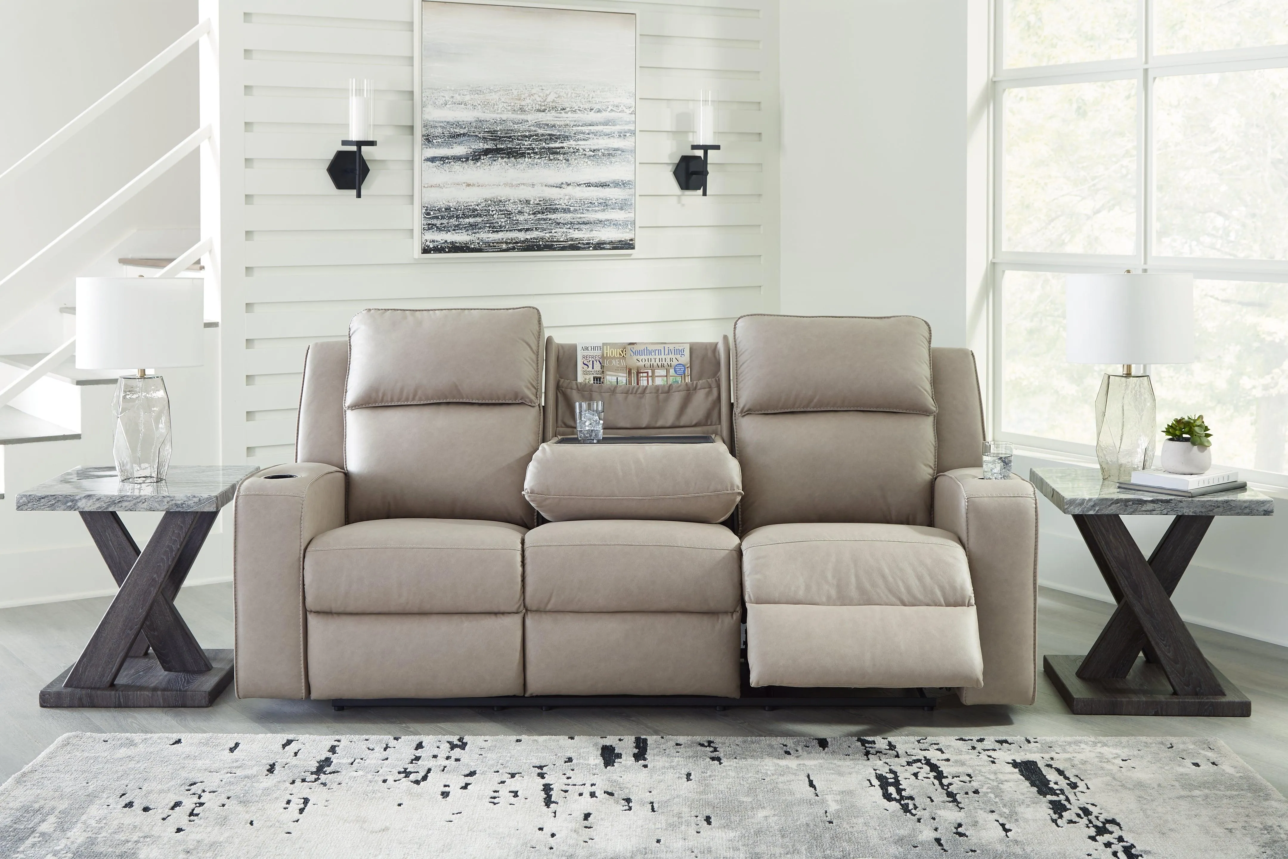 Lavenhorne Pebble Manual Reclining Sofa with Drop Down Table - Image 7