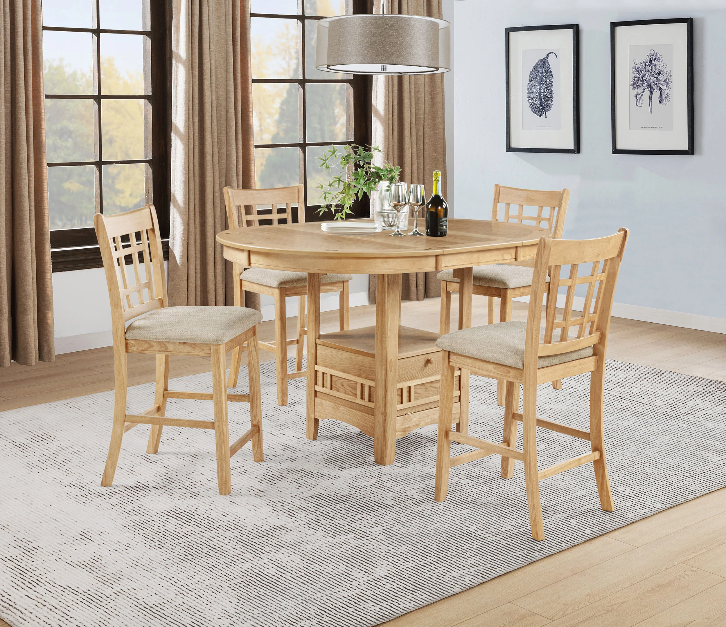 Lavon Light Oak 5-piece Oval Counter Height Dining Set
