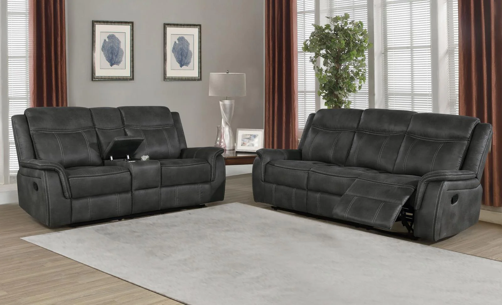 Lawrence Charcoal 2-Piece Upholstered Tufted Living Room Set