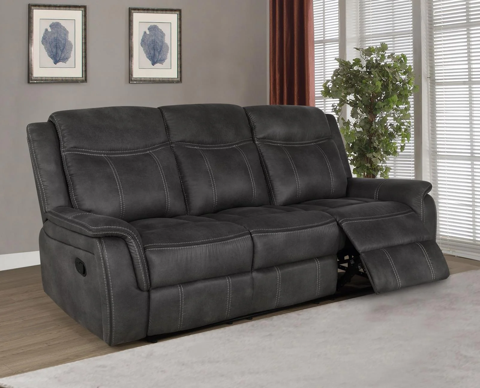 Lawrence Charcoal 2-Piece Upholstered Tufted Living Room Set - Image 2