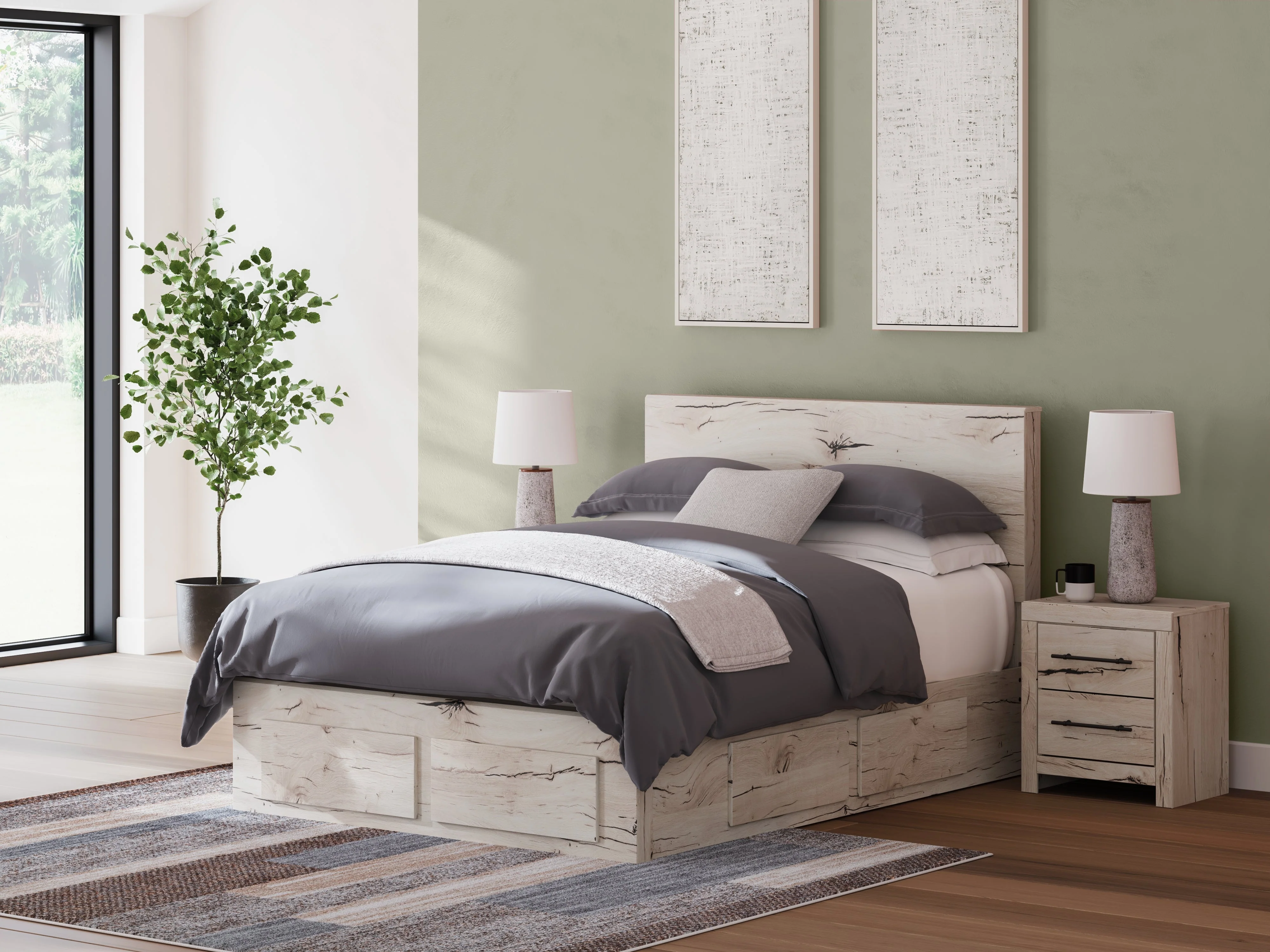 Lawroy Light Natural Queen Storage Platform Bed with 6 Drawers