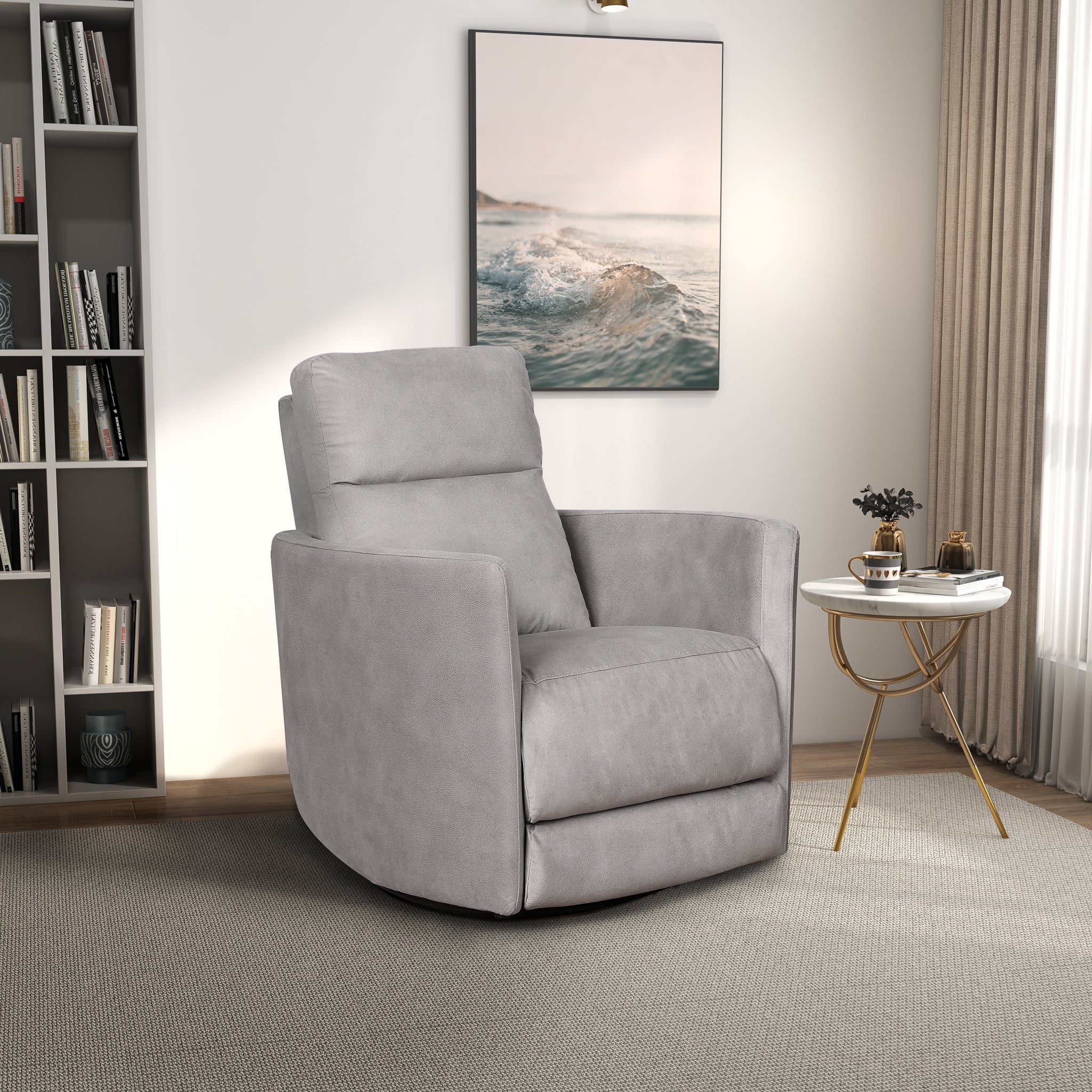 Lawson Swivel Glider Suede Recliner Chair - Latte - Image 7