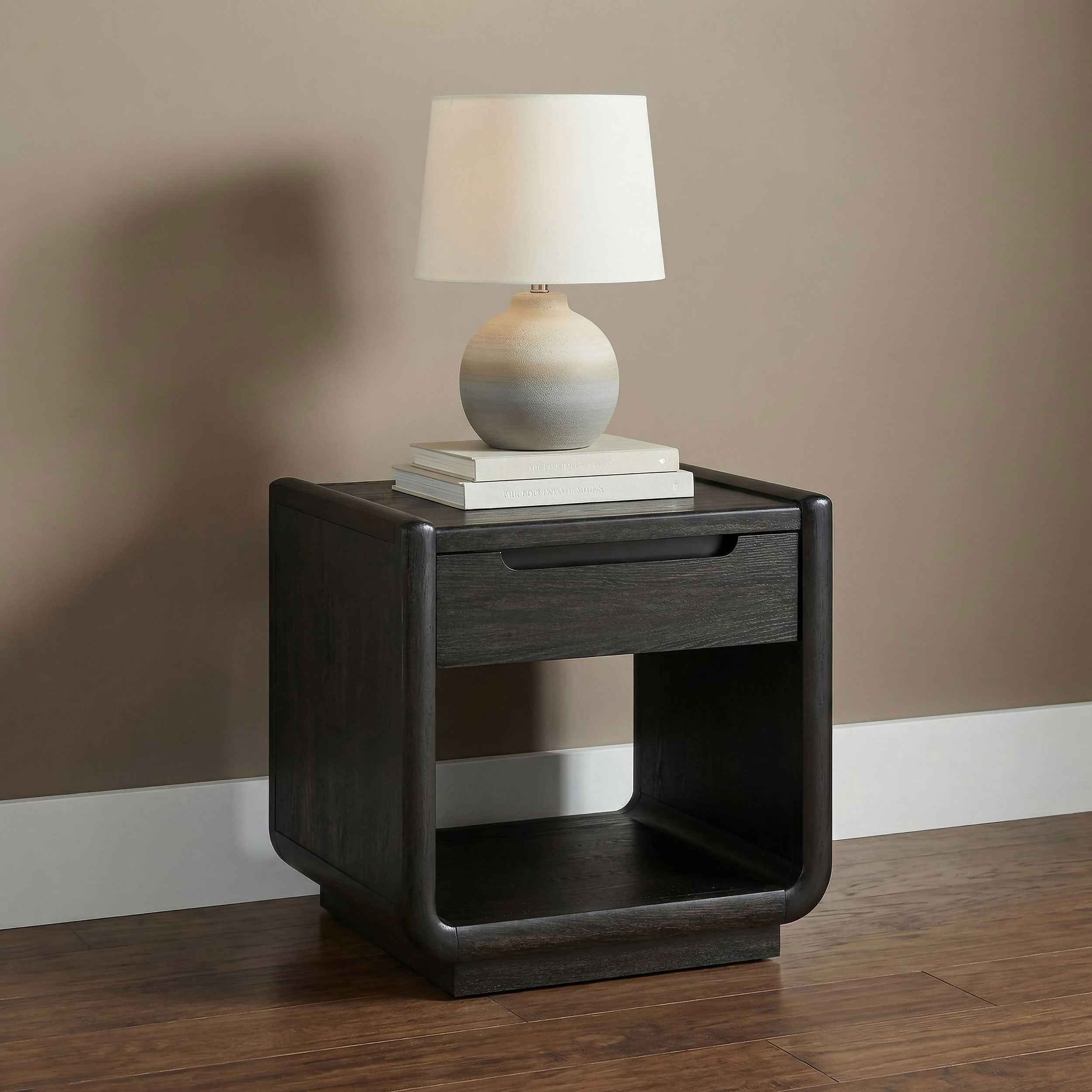 Leandro Burnished Black 1-drawer Wood Occasional Side End Table