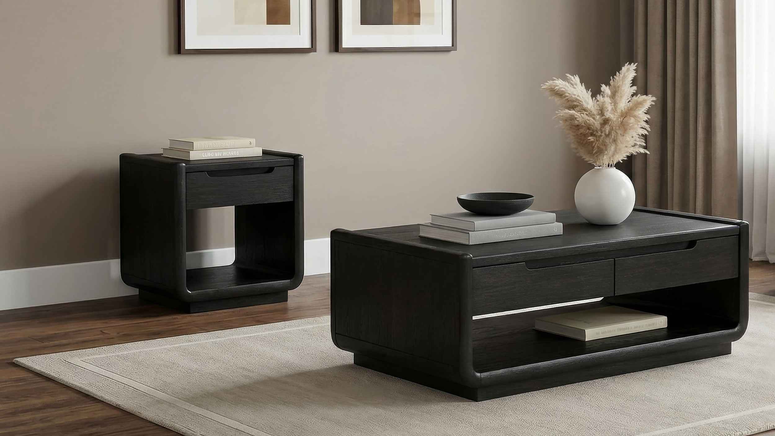 Leandro Burnished Black 1-drawer Wood Occasional Side End Table - Image 13
