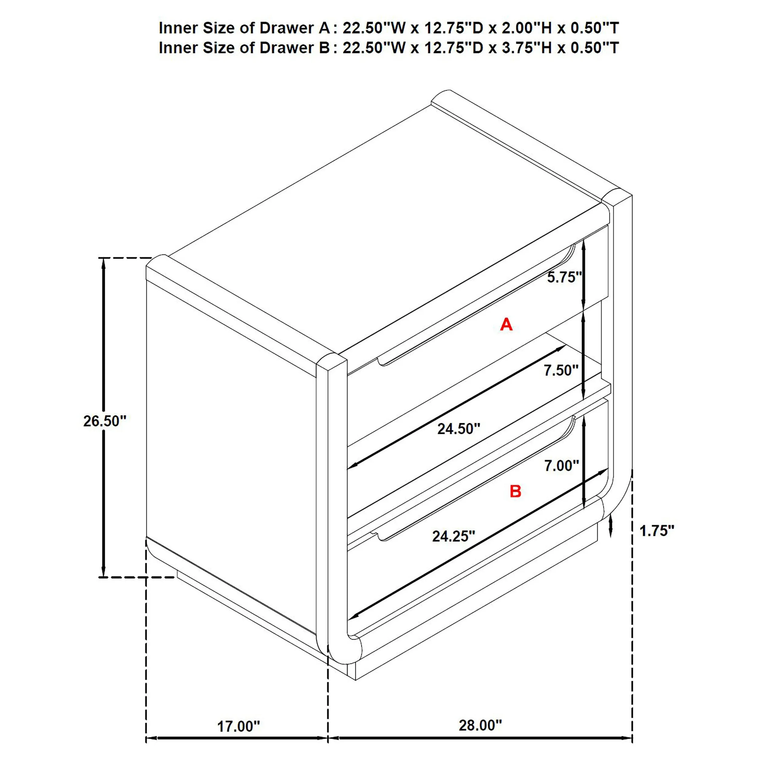 Leandro Burnished Black 2-drawer LED Nightstand with USB - Image 12
