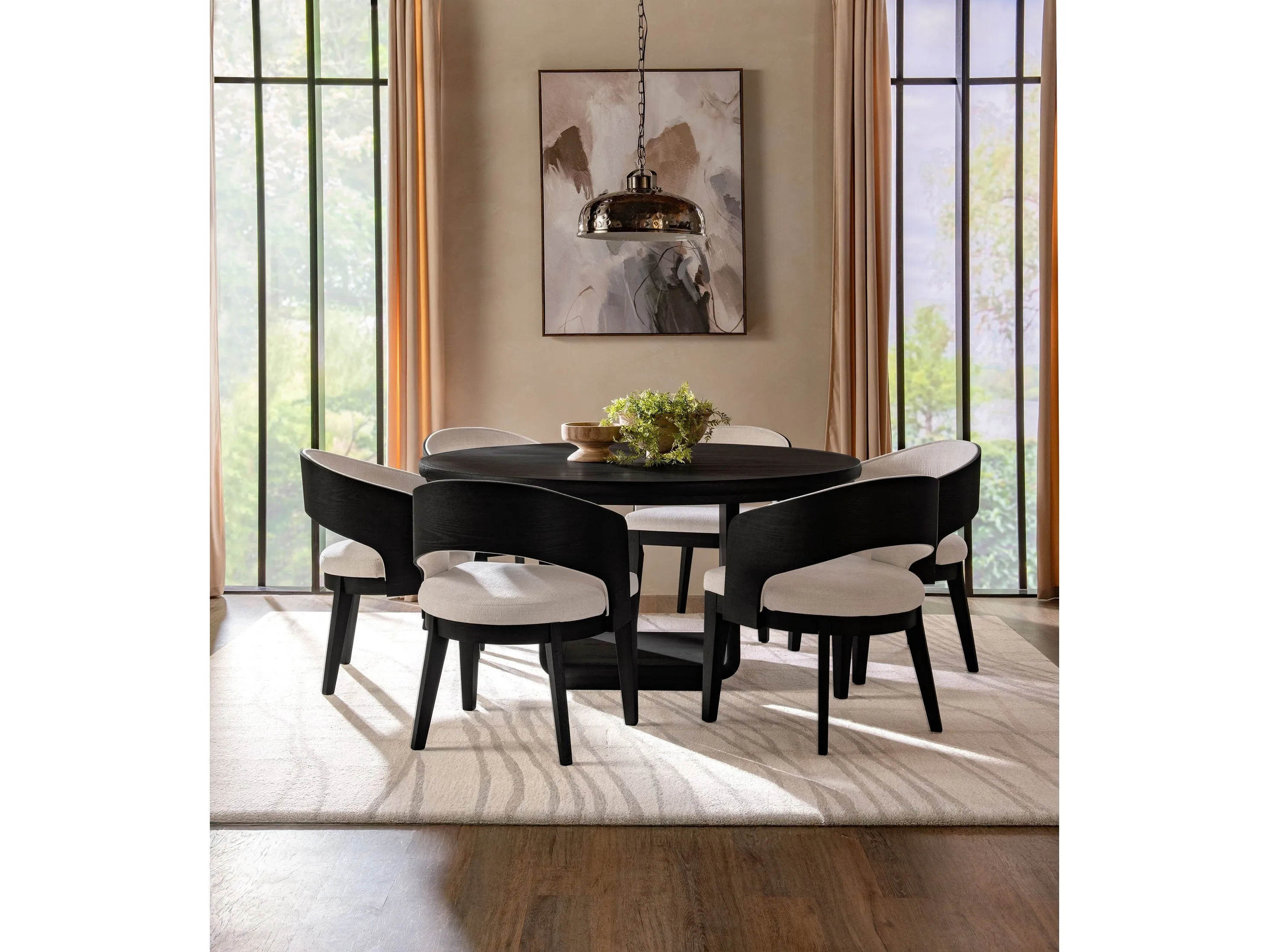Leandro Burnished Black/Cream 7-piece Round Dining Table Set