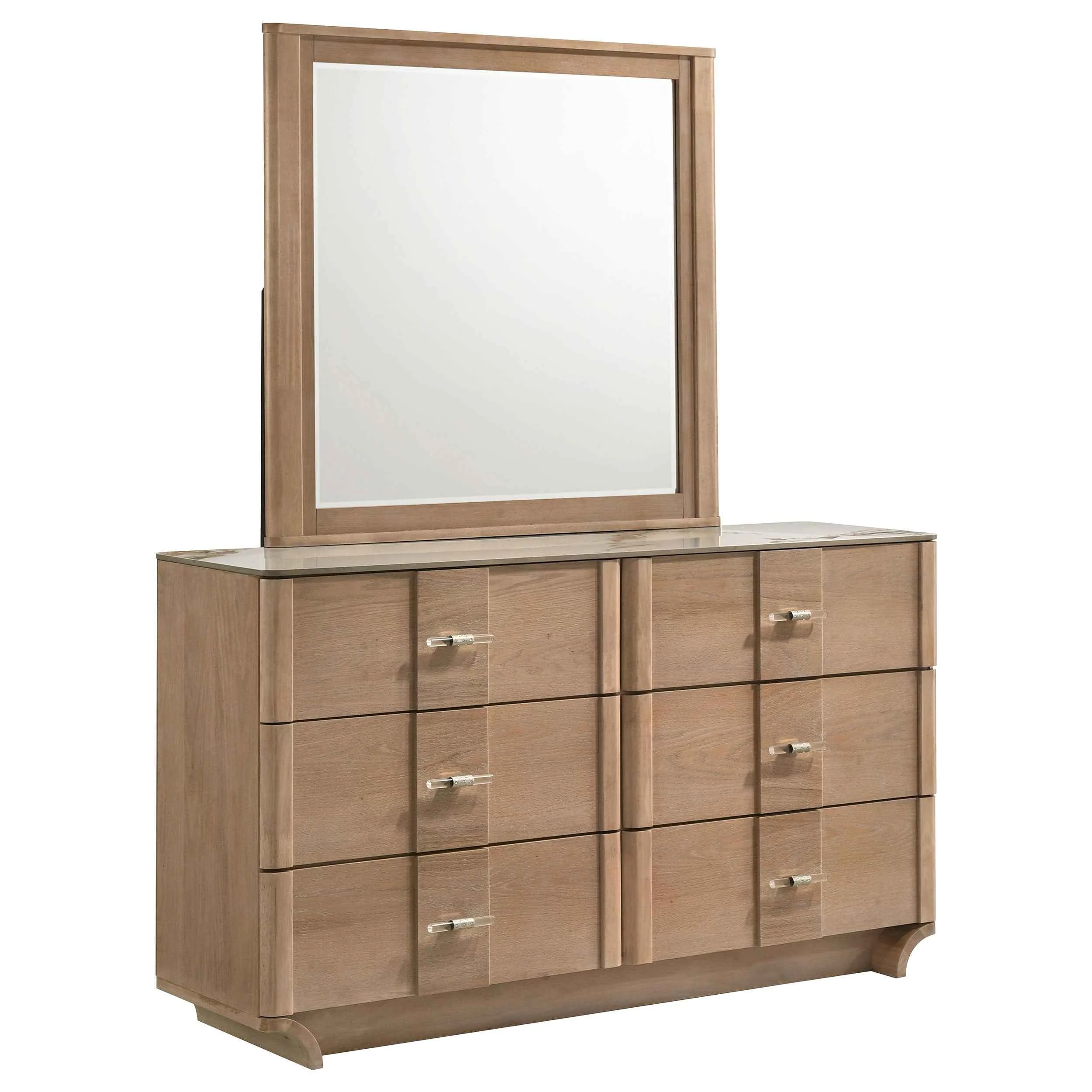 Leanne Light Oak 6-drawer Sinter Stone Top Dresser and Mirror