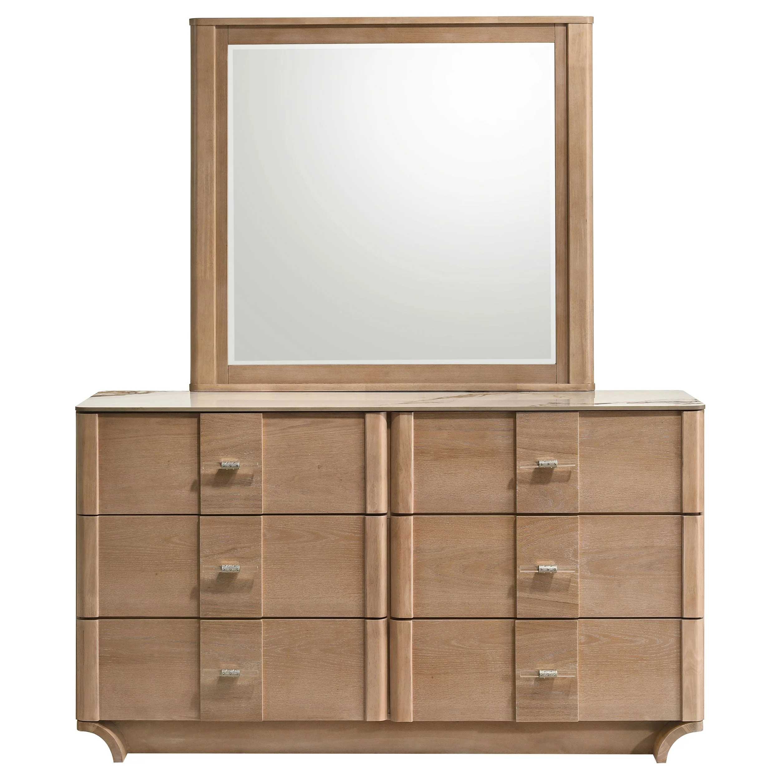 Leanne Light Oak 6-drawer Sinter Stone Top Dresser and Mirror - Image 2