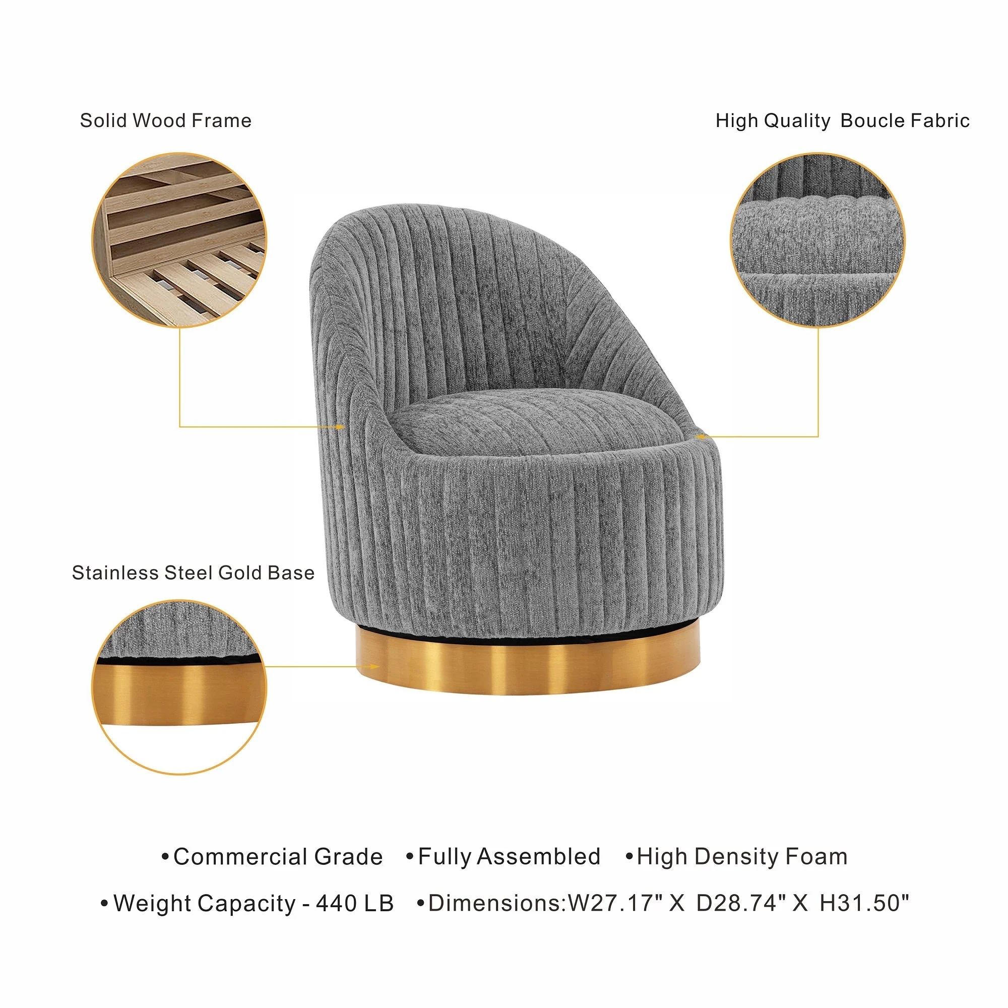 Leela Swivel Accent Chair in Grey (set of 2) - Image 3