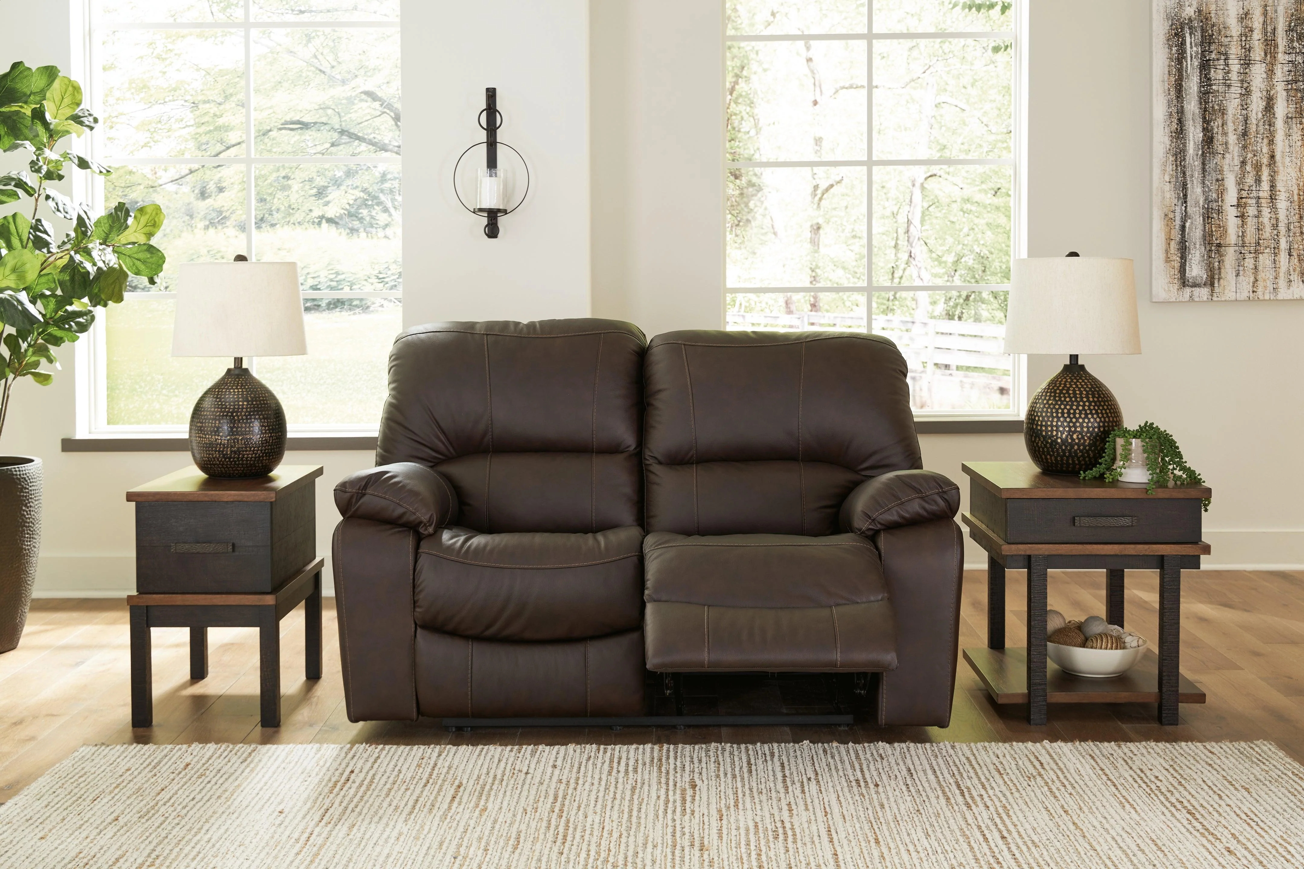 Leesworth Dark Brown Power Leather Reclining Loveseat - Image 8