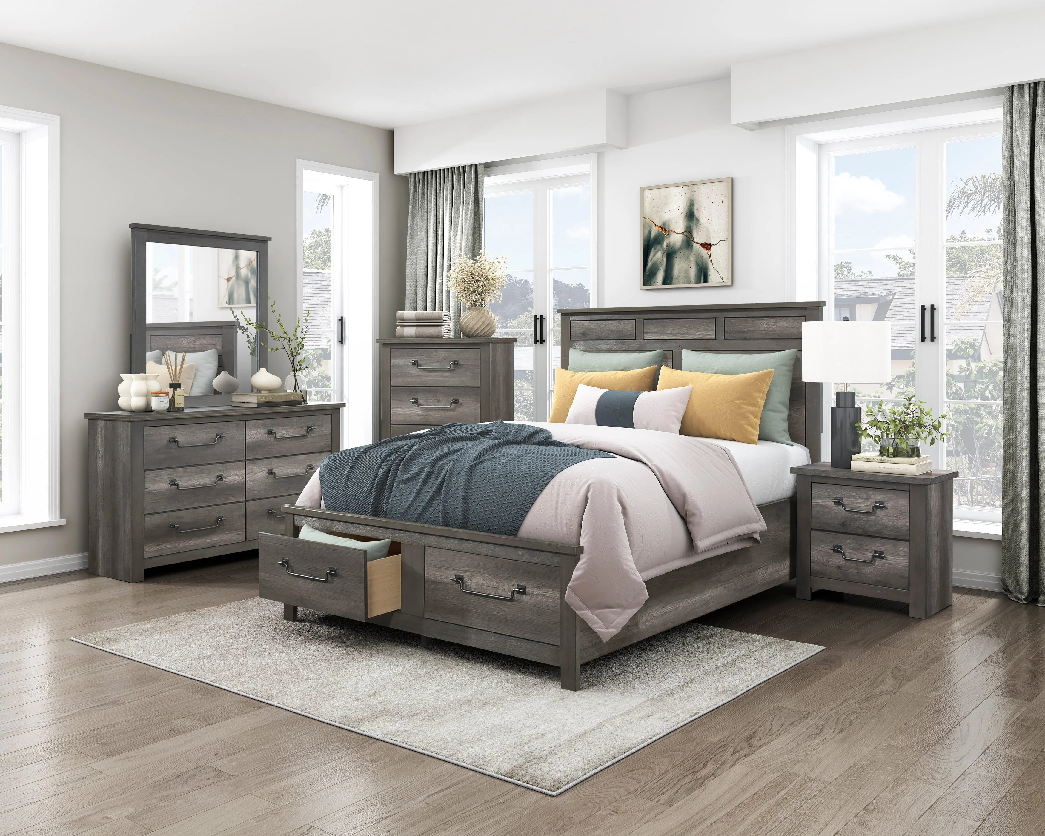 Lenior Gray California King Platform Bed with Footboard Storage - Image 6