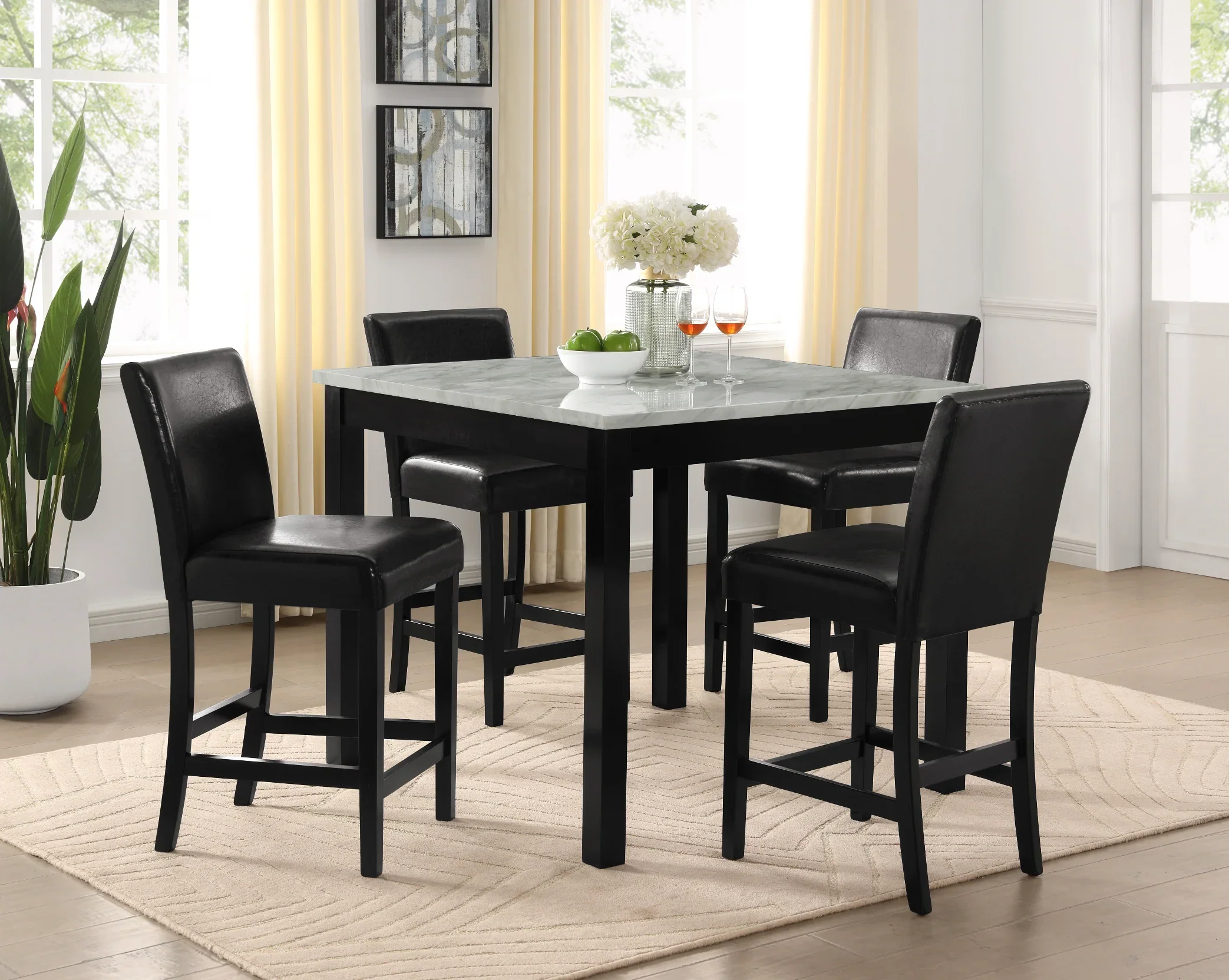 Lennon Black Faux Leather 5-Piece Counter Height Dining Set