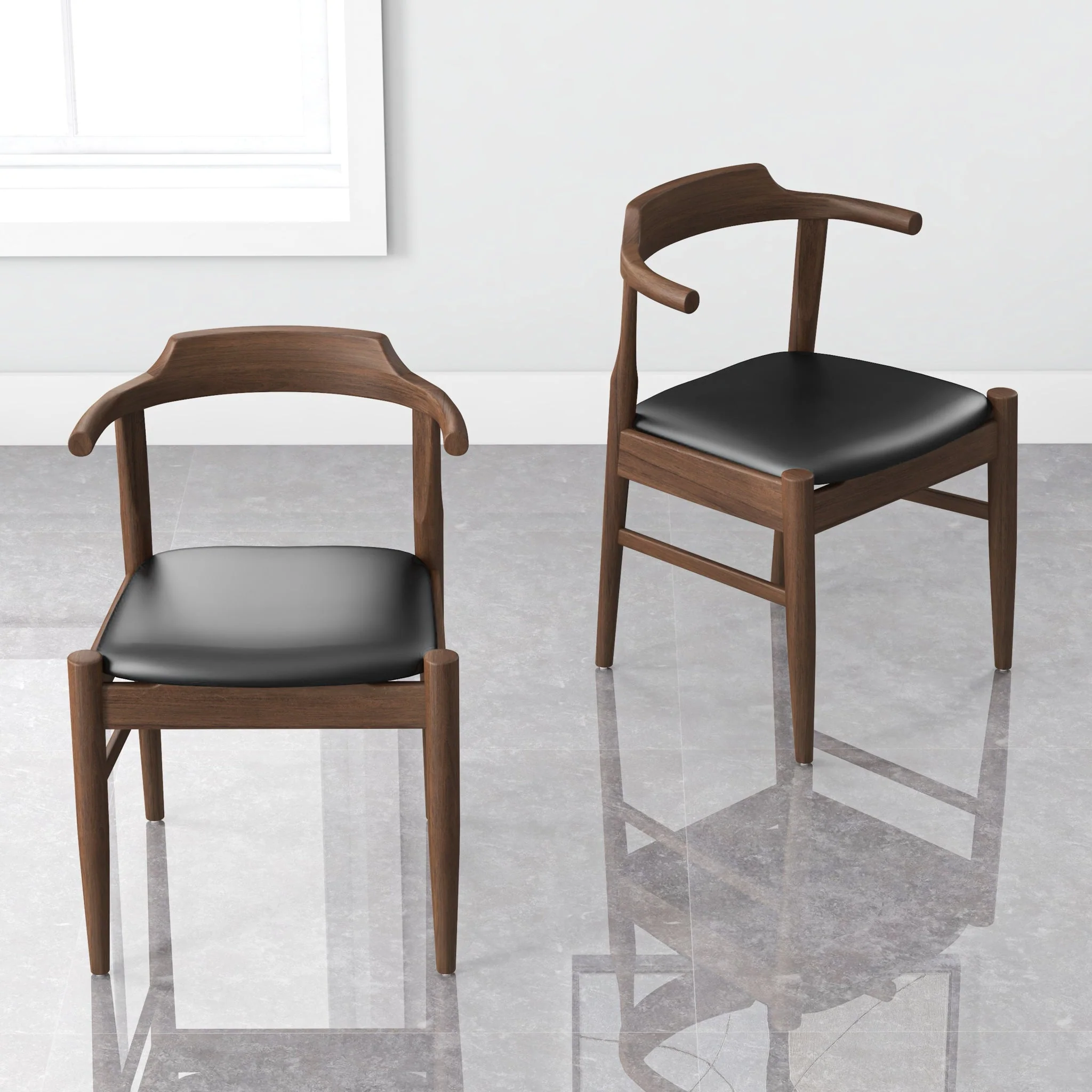 Leon Mid-Century Modern Black Vegan Leather Dining Chair (Set of 2) - Image 2