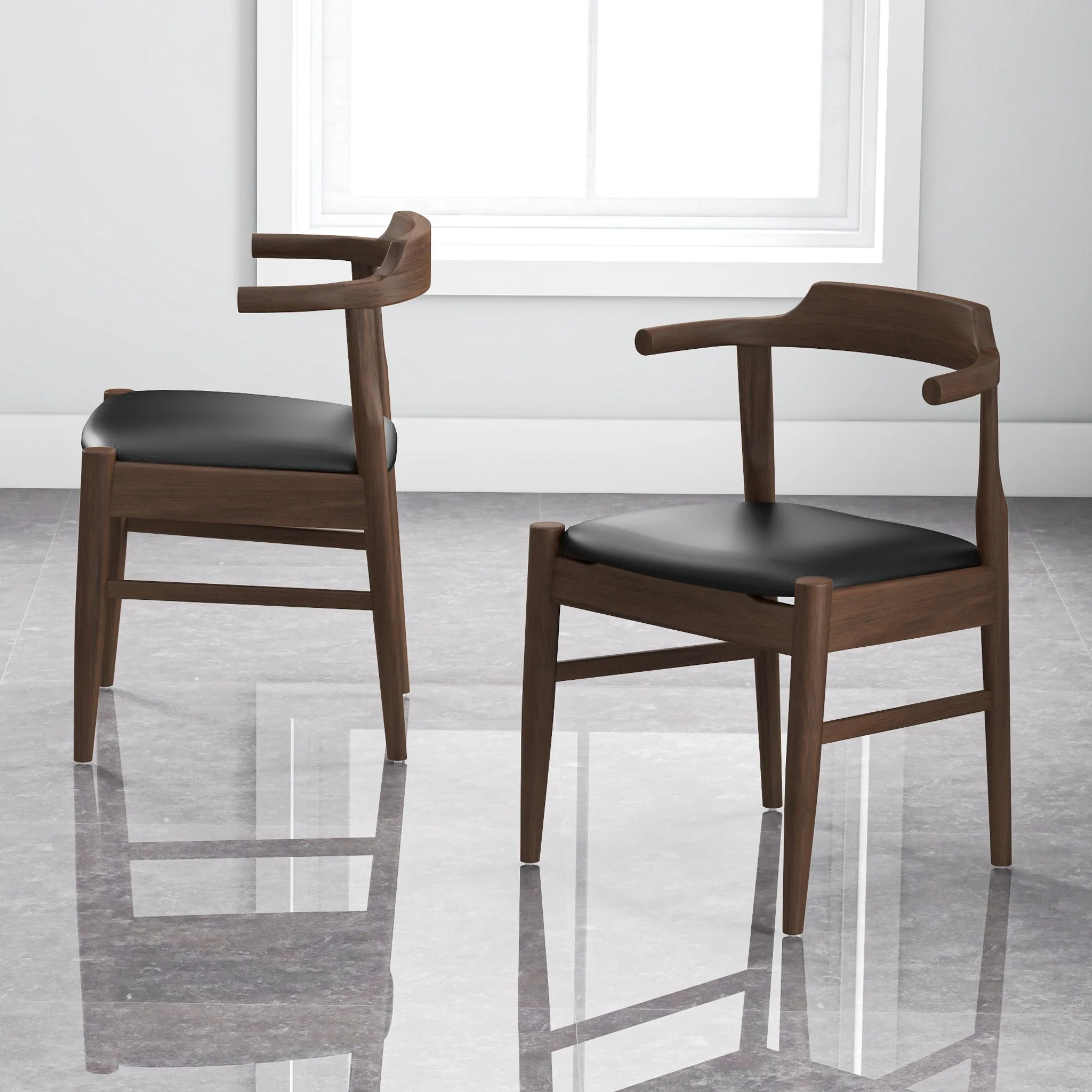 Leon Mid-Century Modern Black Vegan Leather Dining Chair (Set of 2) - Image 3
