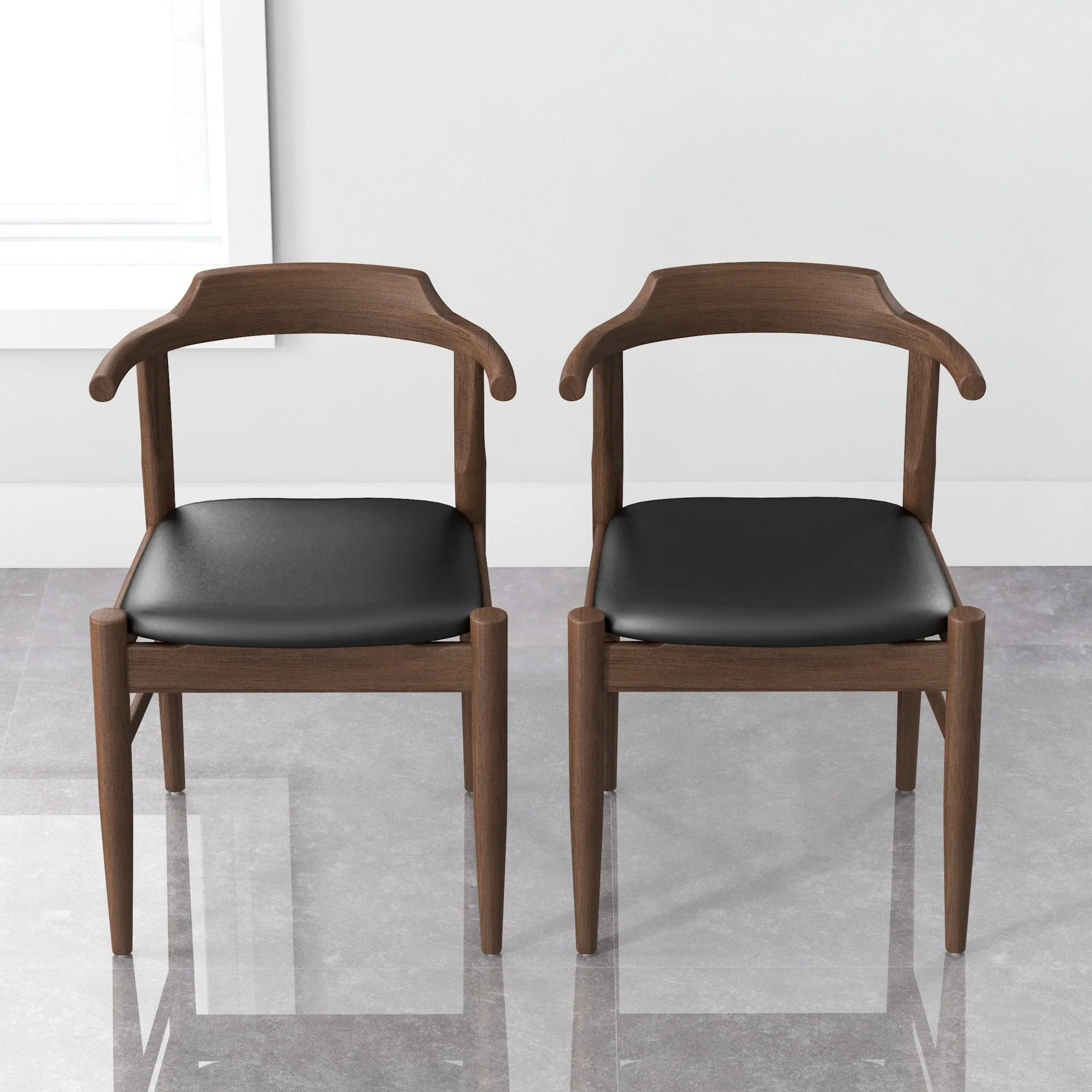 Leon Mid-Century Modern Black Vegan Leather Dining Chair (Set of 2) - Image 5