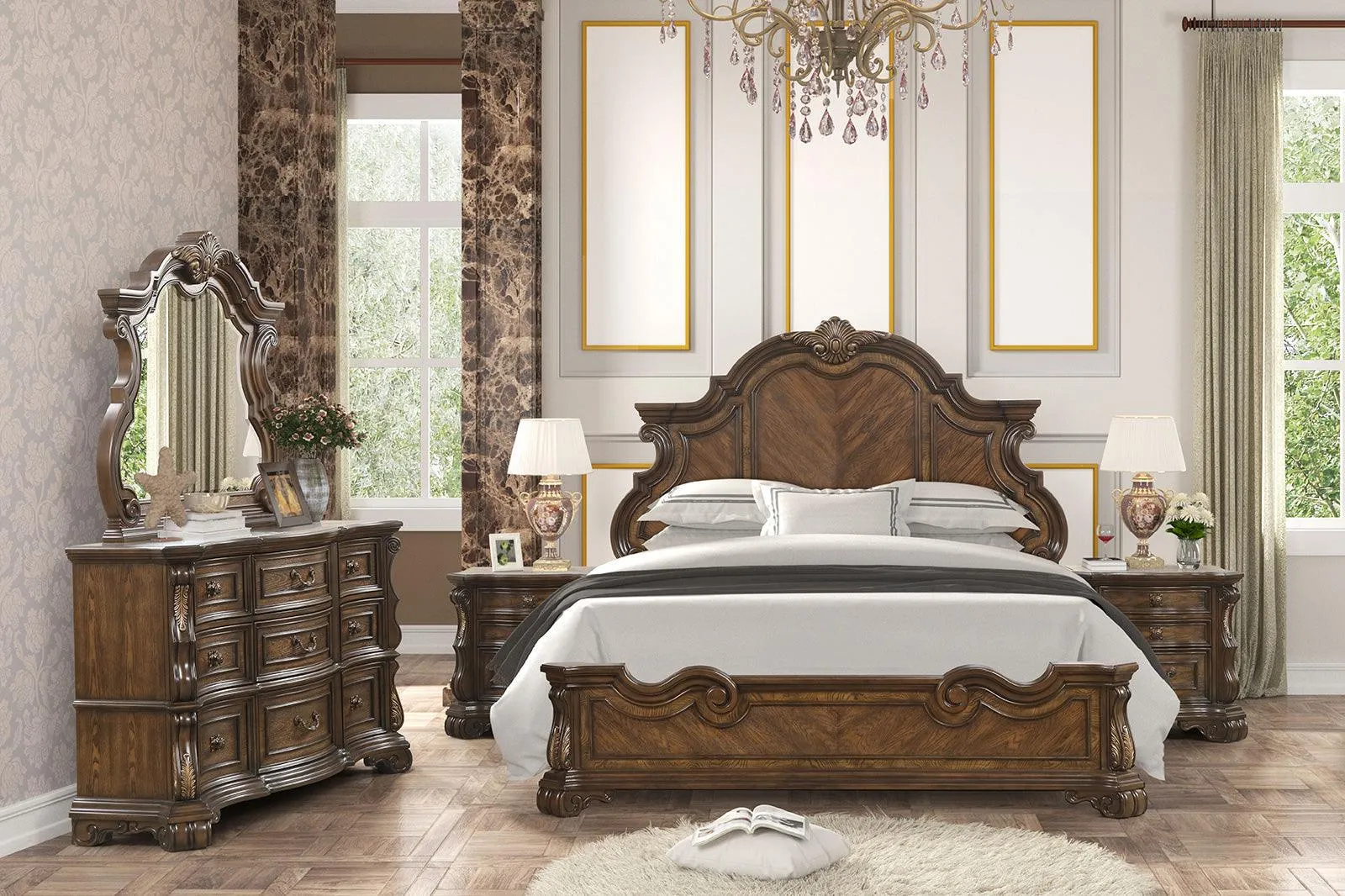 Leovanni Dark Brown Bombay Queen Bed - Image 2