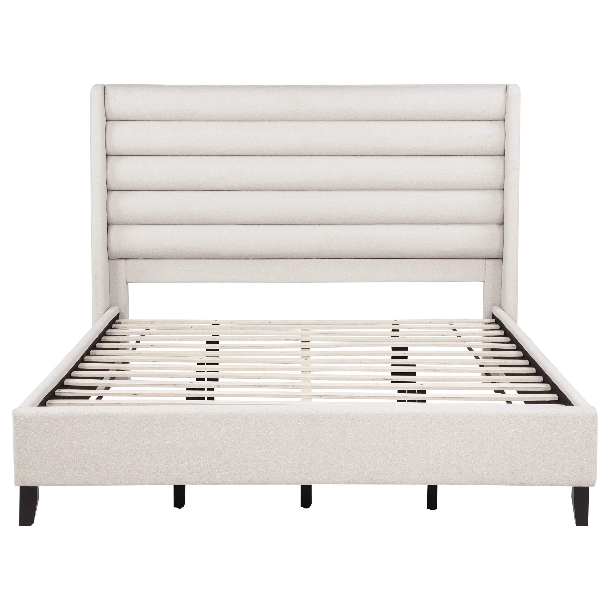 Leslie Beige Upholstered Tufted California King Wingback Platform Bed - Image 2