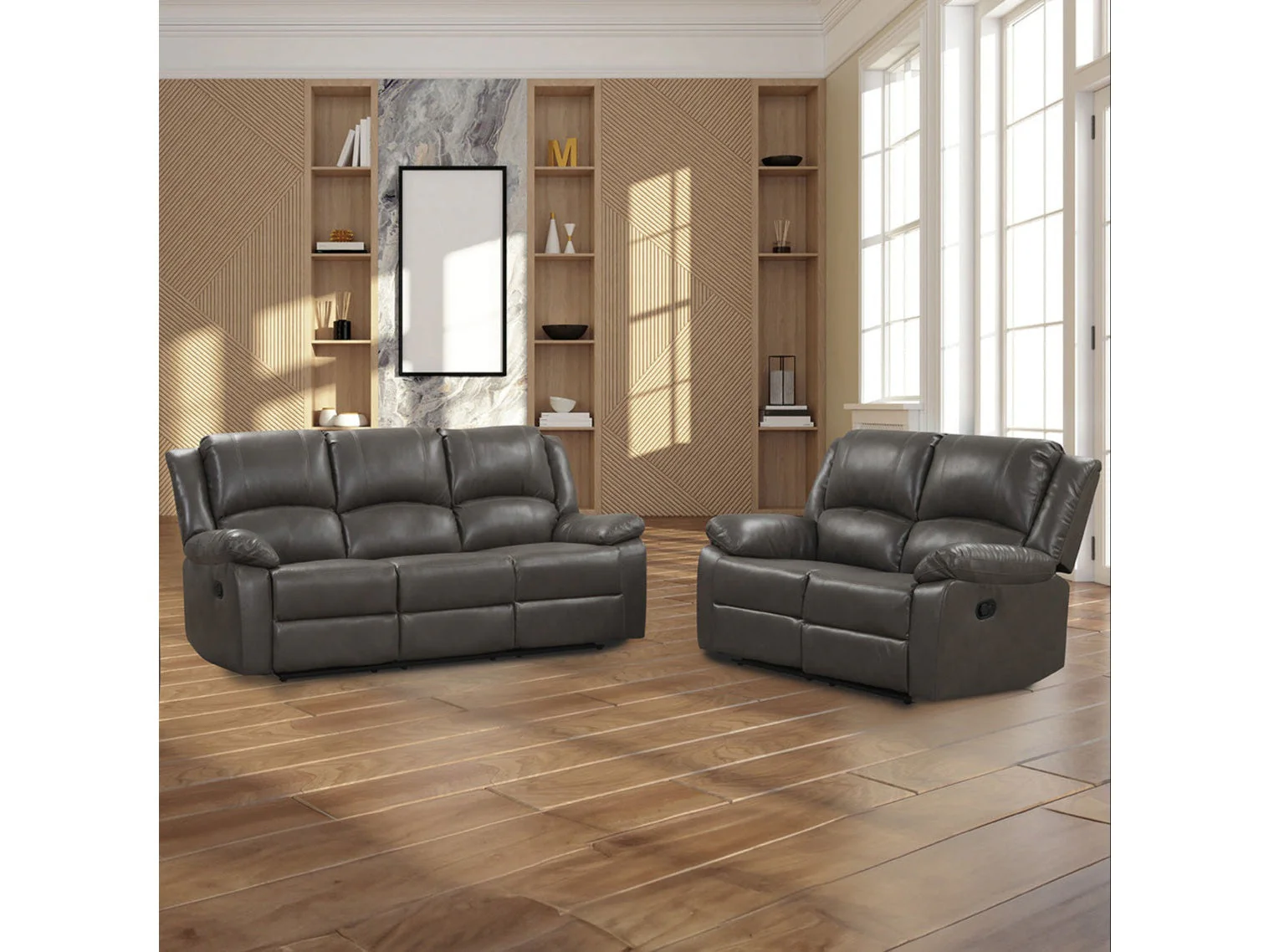 Letha Gray PU Leather Sofa & Loveseat