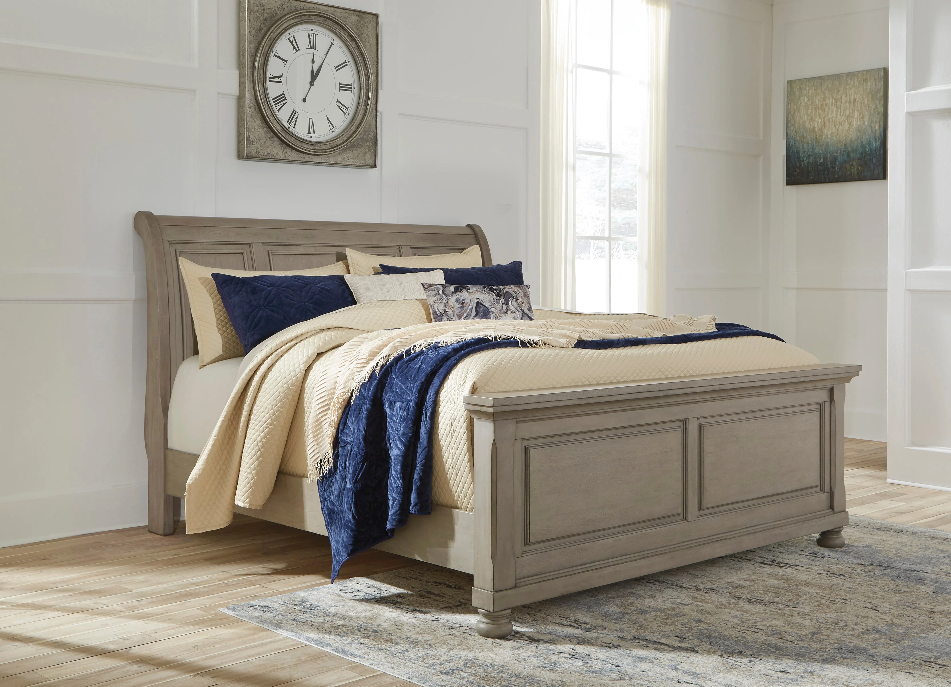 Lettner Light Gray Sleigh Platform Bedroom Set - Image 2