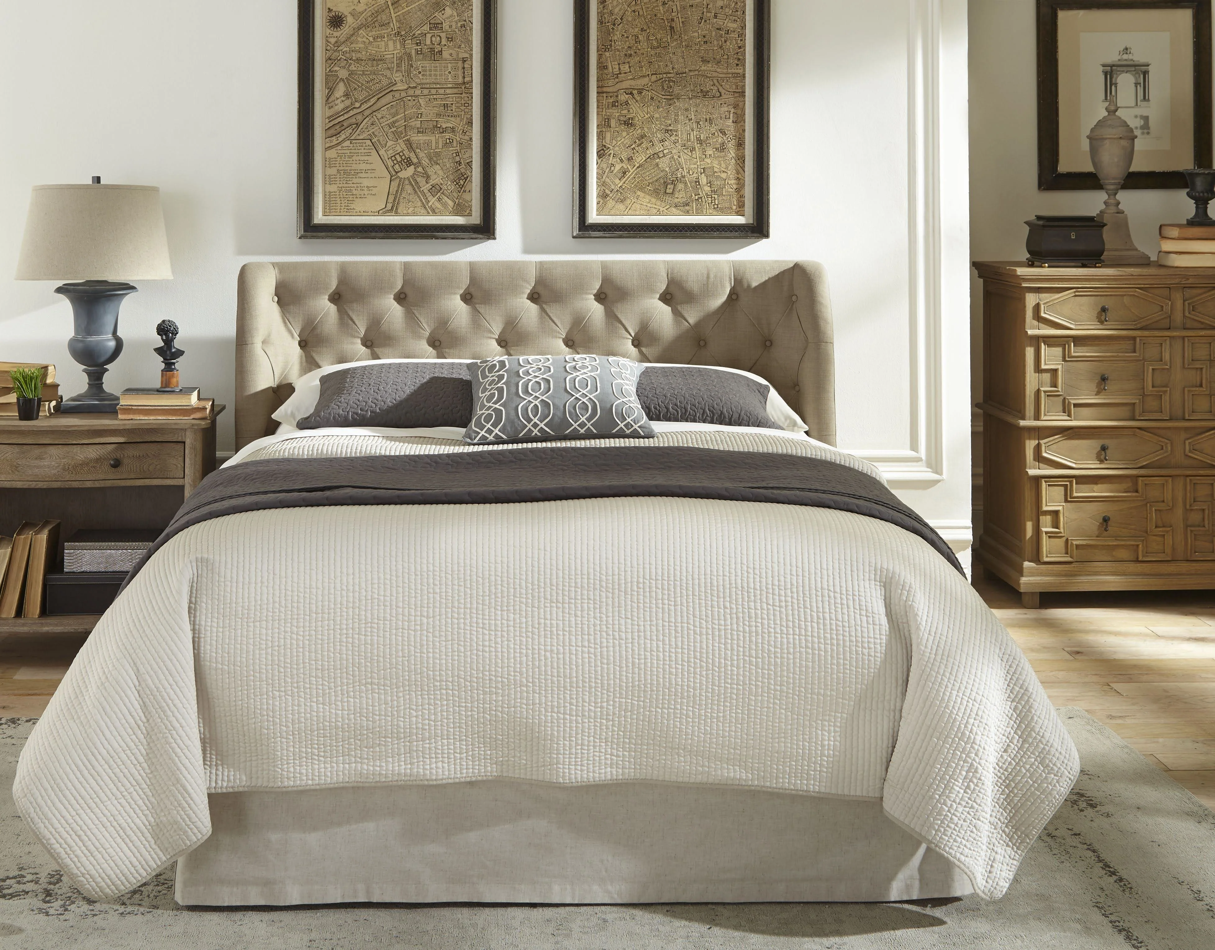 Levi Tufted Platform Bed in Toast Linen - Image 2