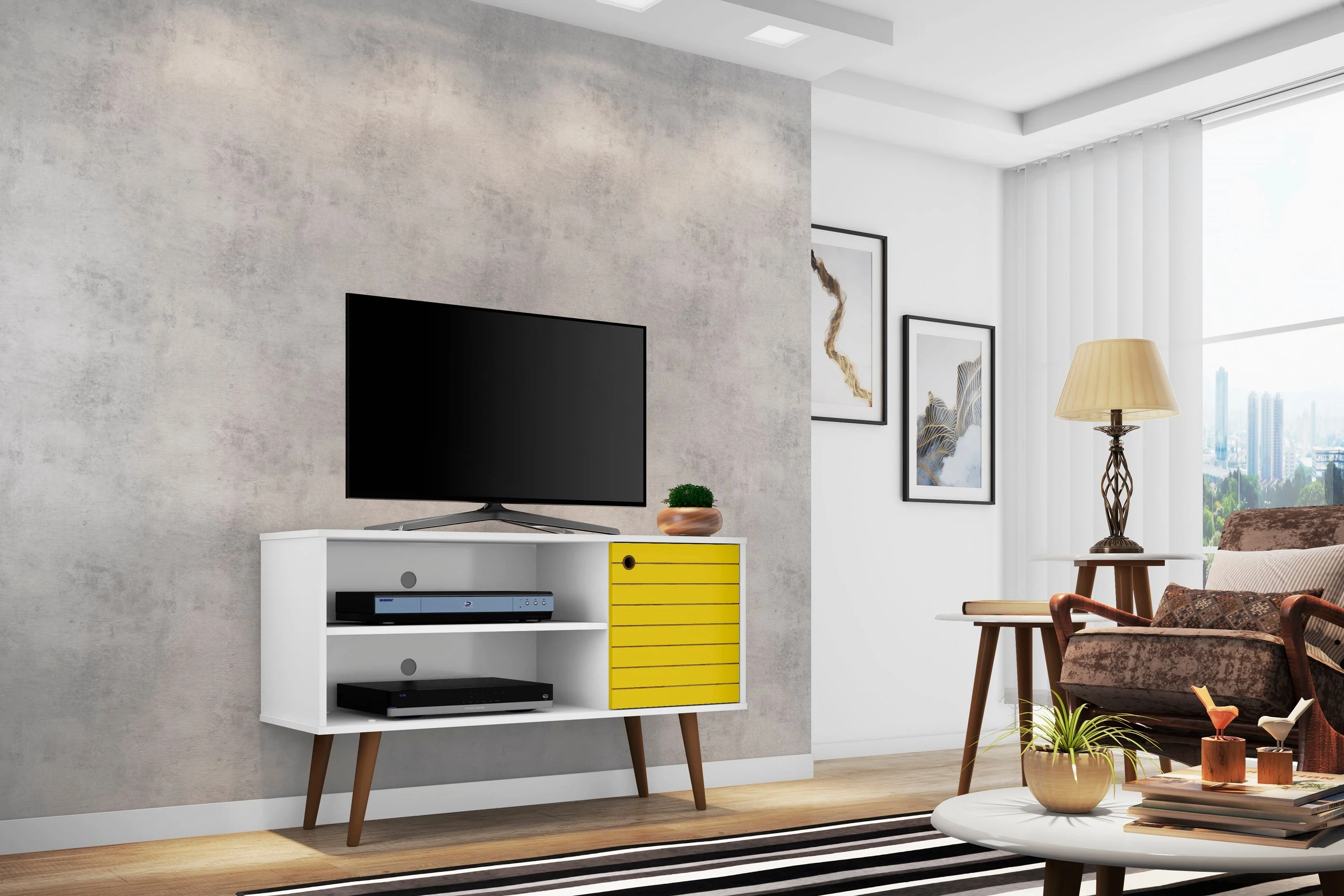 Liberty 42.52 TV Stand in White and Yellow - Image 2