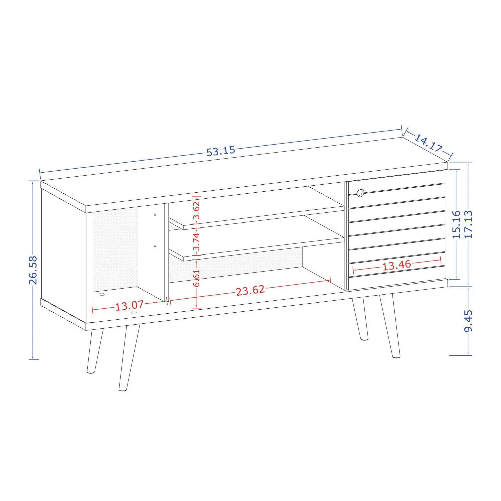 Liberty 53.14" Mid-Century Modern TV Stand in Rustic Brown and 3D Brown Prints - Image 3