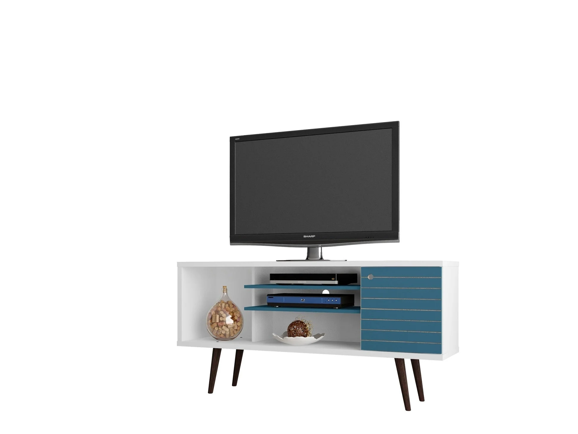Liberty 53.14" Mid-Century Modern TV Stand in White and Aqua Blue