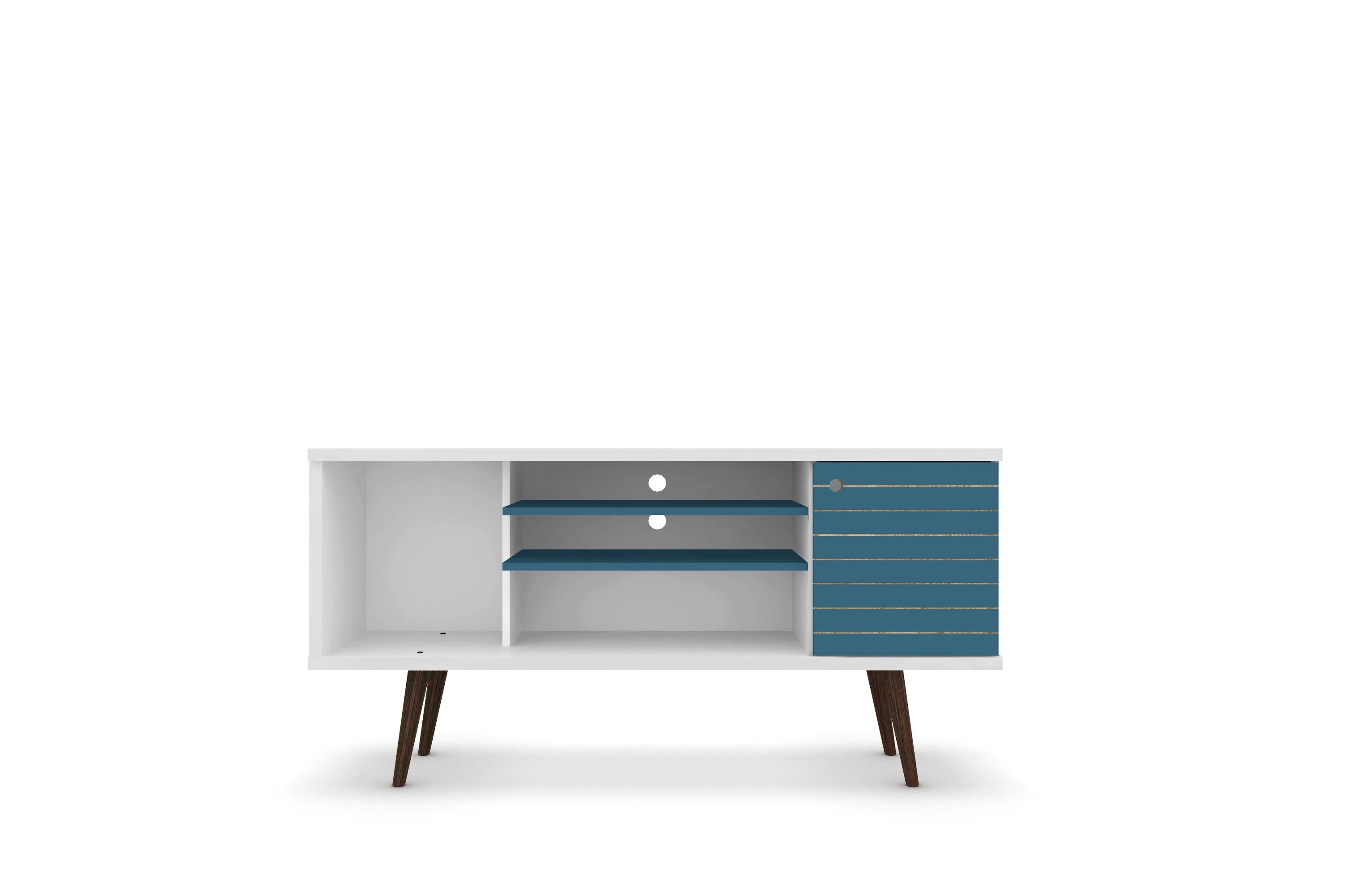 Liberty 53.14" Mid-Century Modern TV Stand in White and Aqua Blue - Image 8