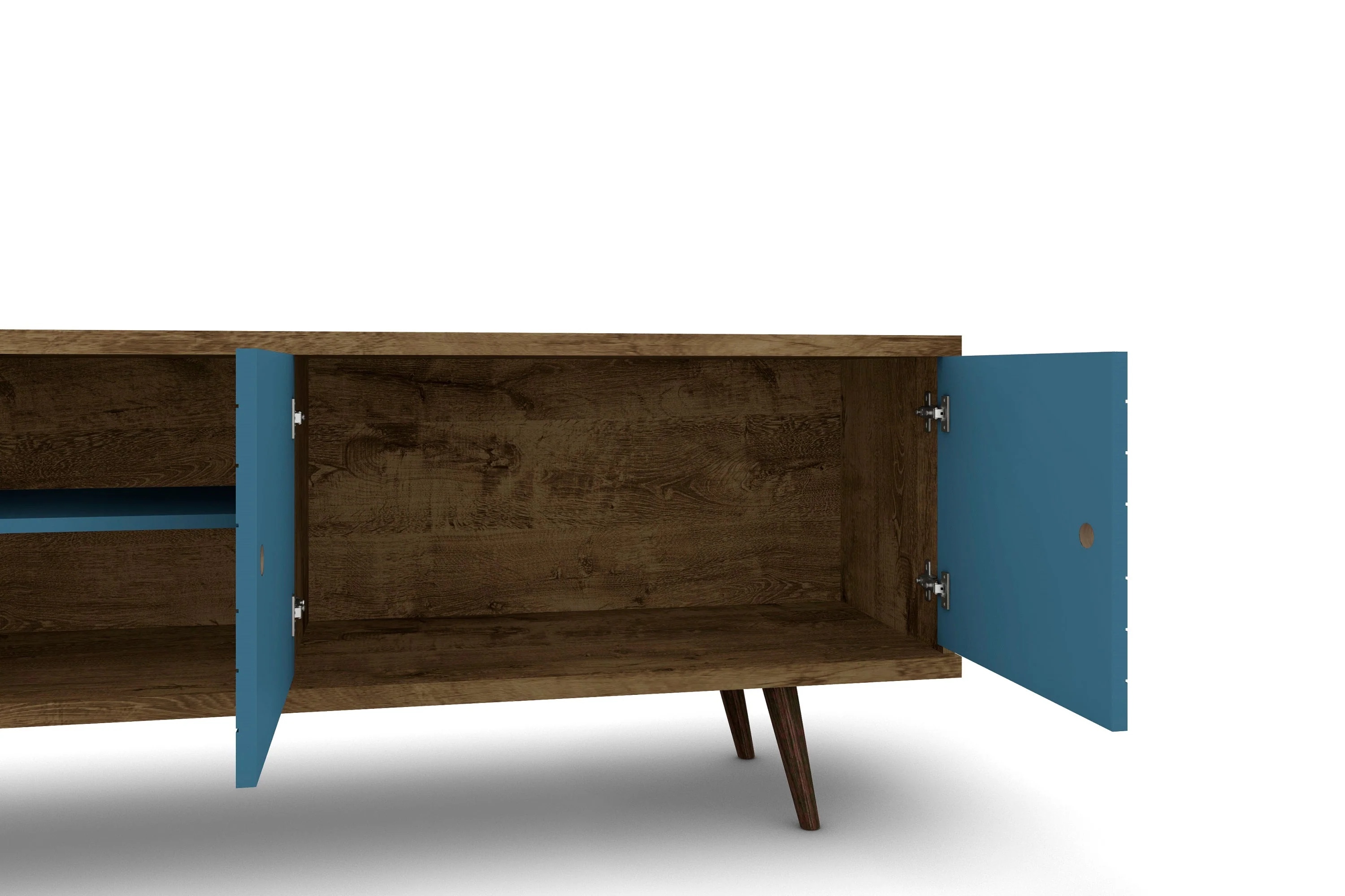 Liberty 62.99" Mid-Century Modern TV Stand in Rustic Brown and Aqua Blue - Image 4