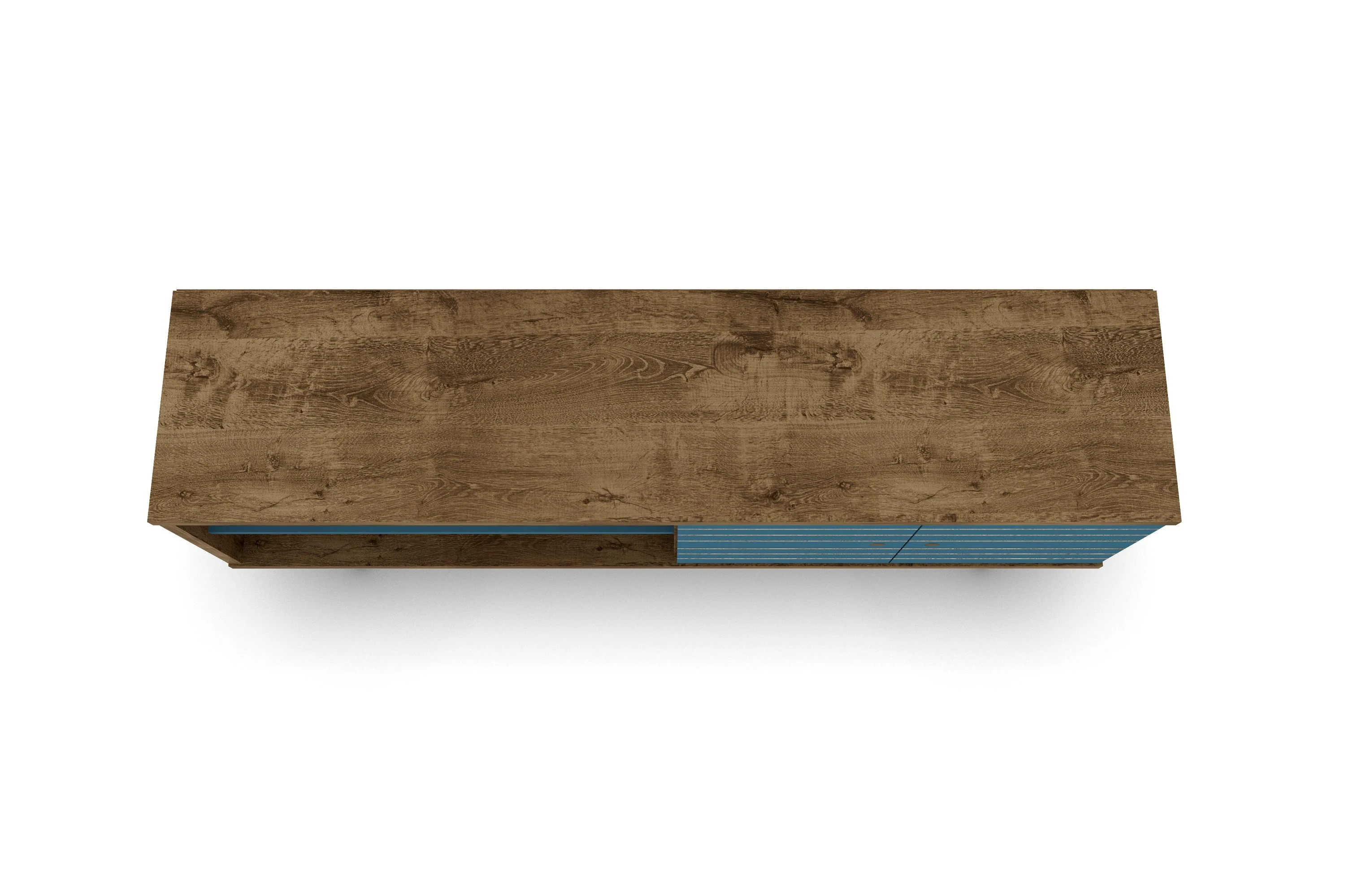 Liberty 62.99" Mid-Century Modern TV Stand in Rustic Brown and Aqua Blue - Image 7