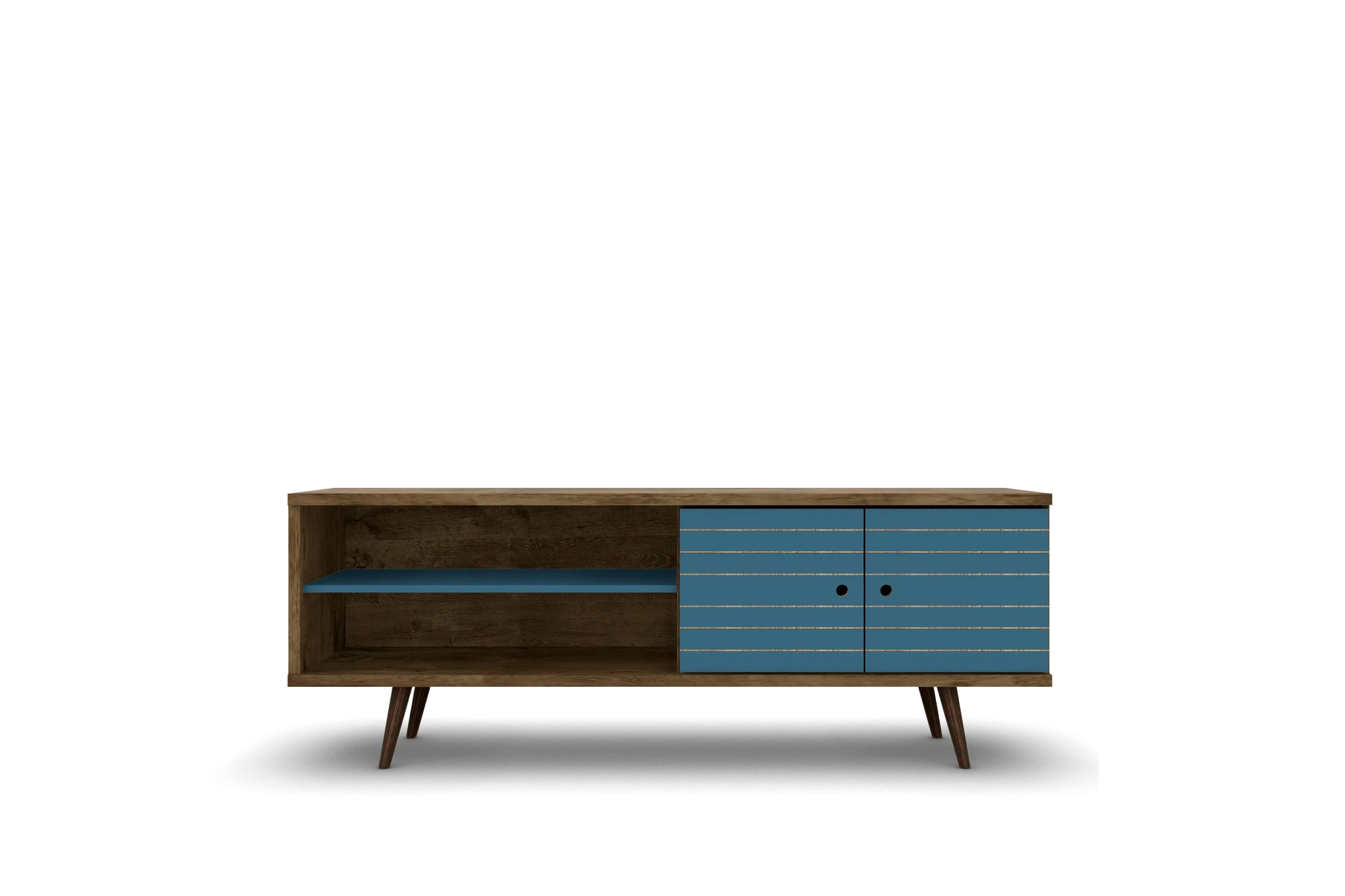 Liberty 62.99" Mid-Century Modern TV Stand in Rustic Brown and Aqua Blue - Image 8